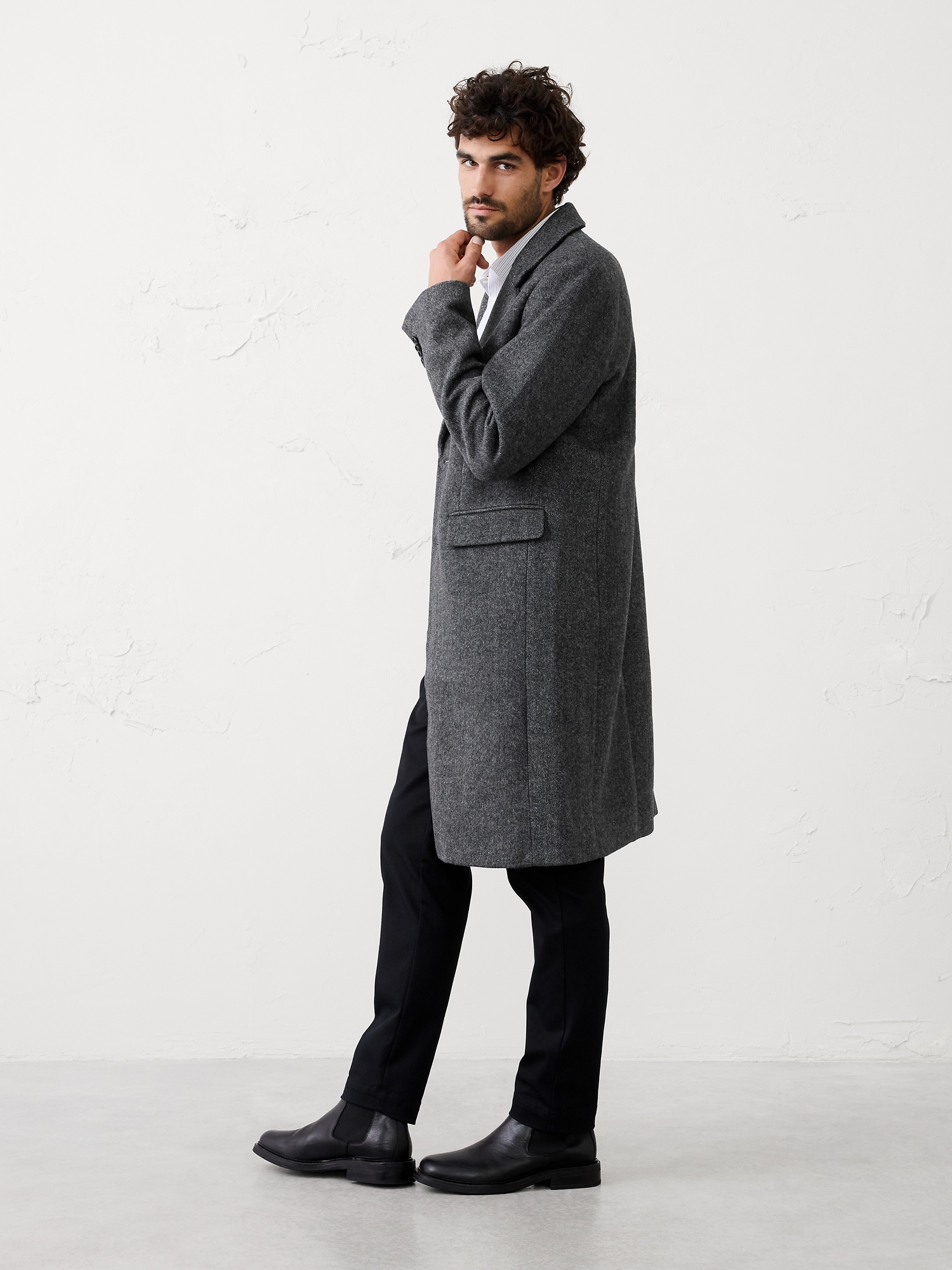 Wool Topcoat - Midnight Herringbone