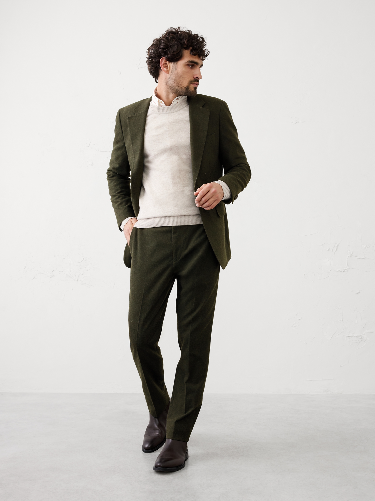 Image number 1 showing, Tailored-Fit Flannel Herringbone Suit Trouser