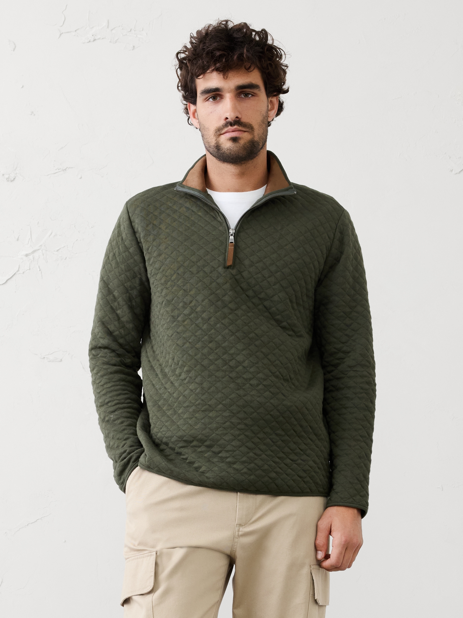 Quilted Knit Half-Zip Pullover - Dark Trees