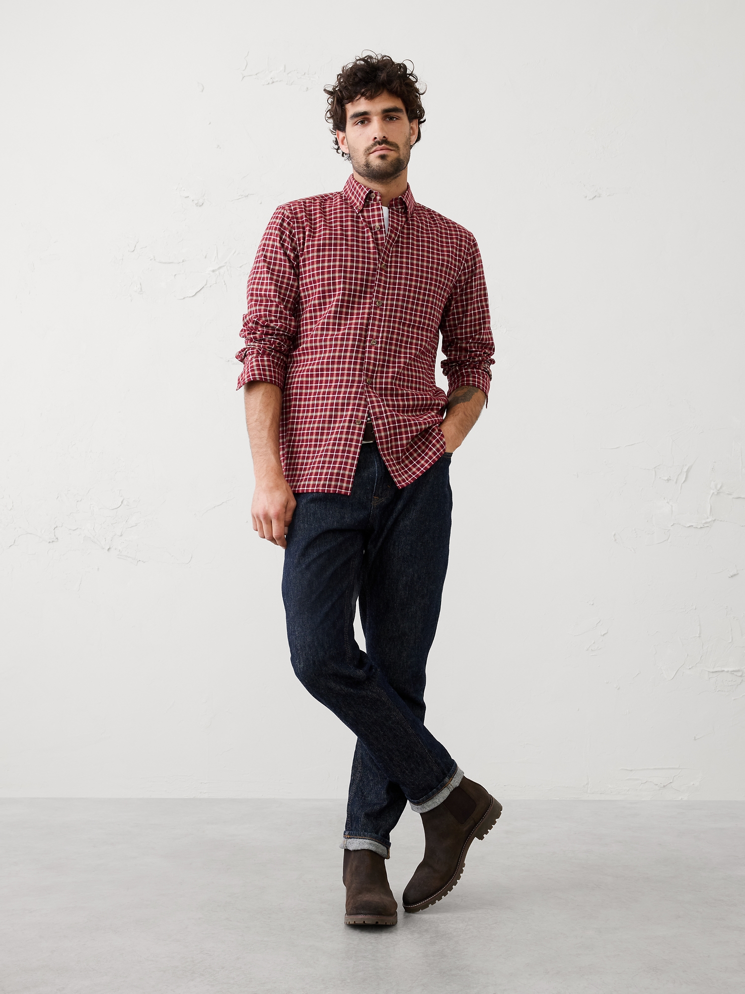 Slim-Fit Lightweight Flannel Shirt - Multi Plaid