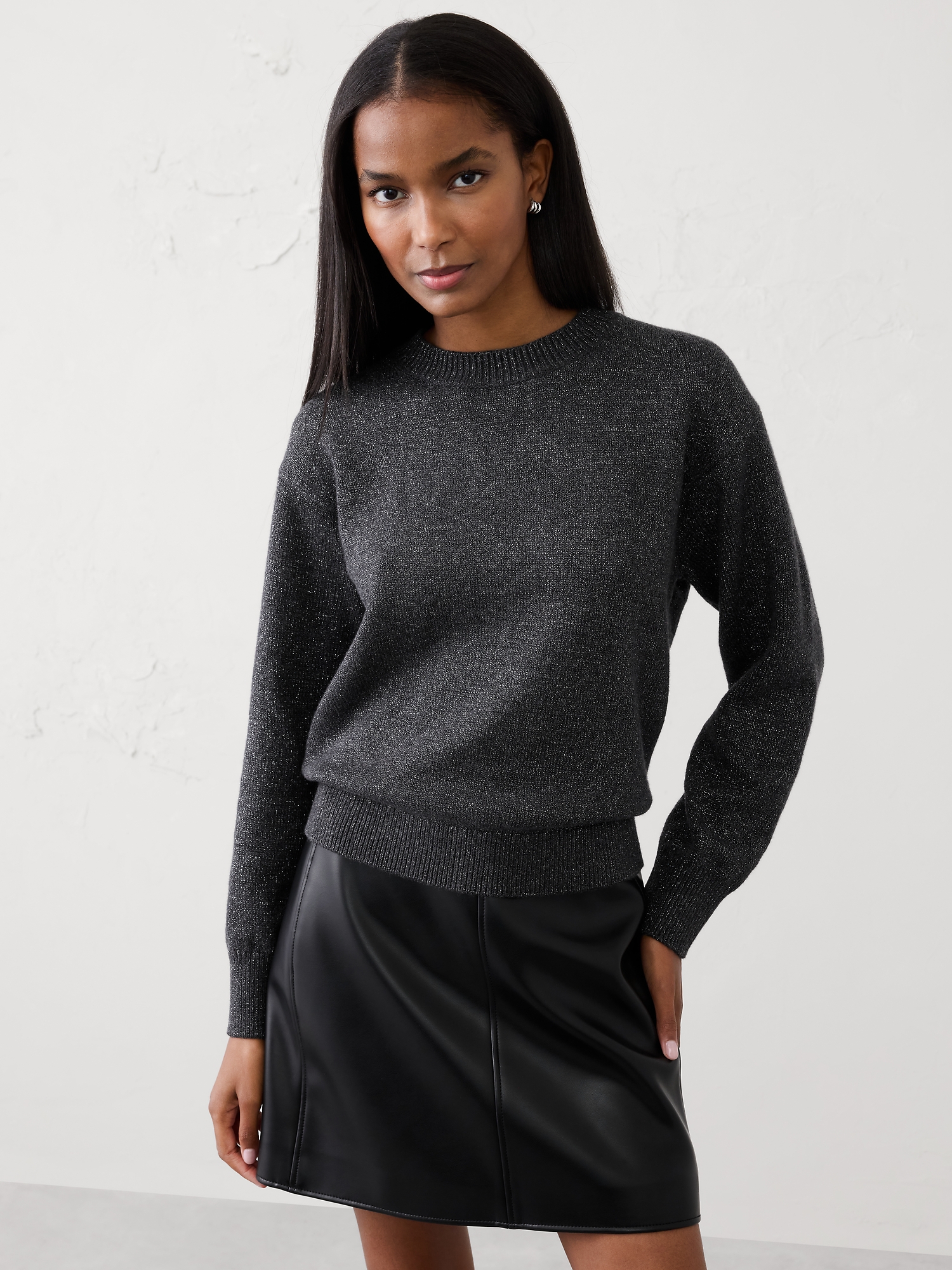 Cozy Pullover Sweater - Charcoal Heather And Shiny Silver
