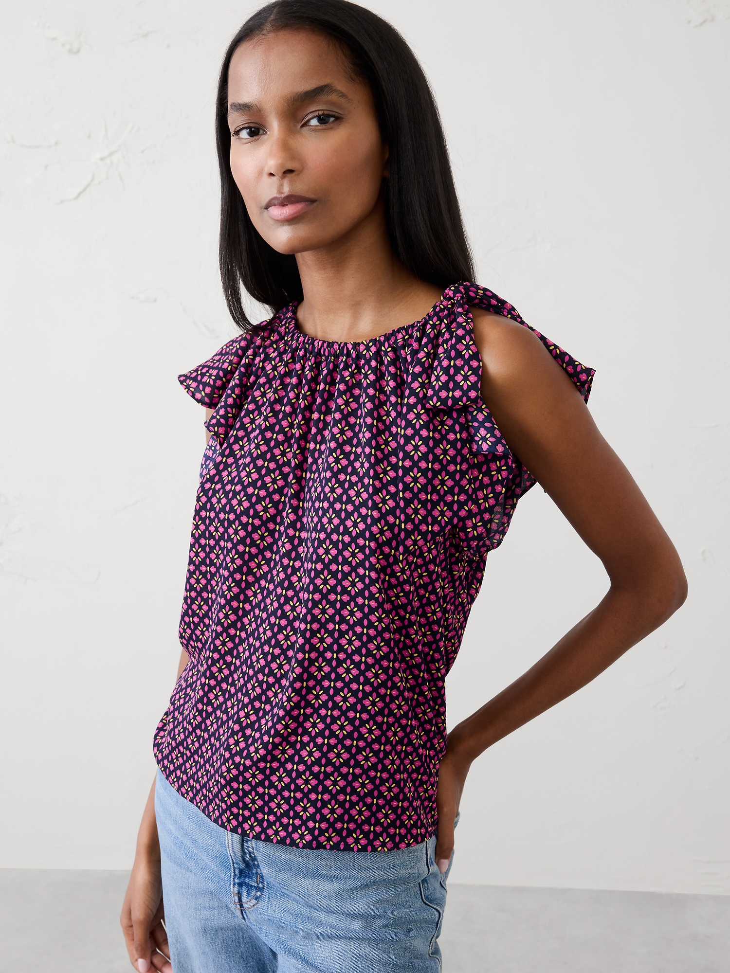 Image number 1 showing, Georgette Tied-Shoulder Top