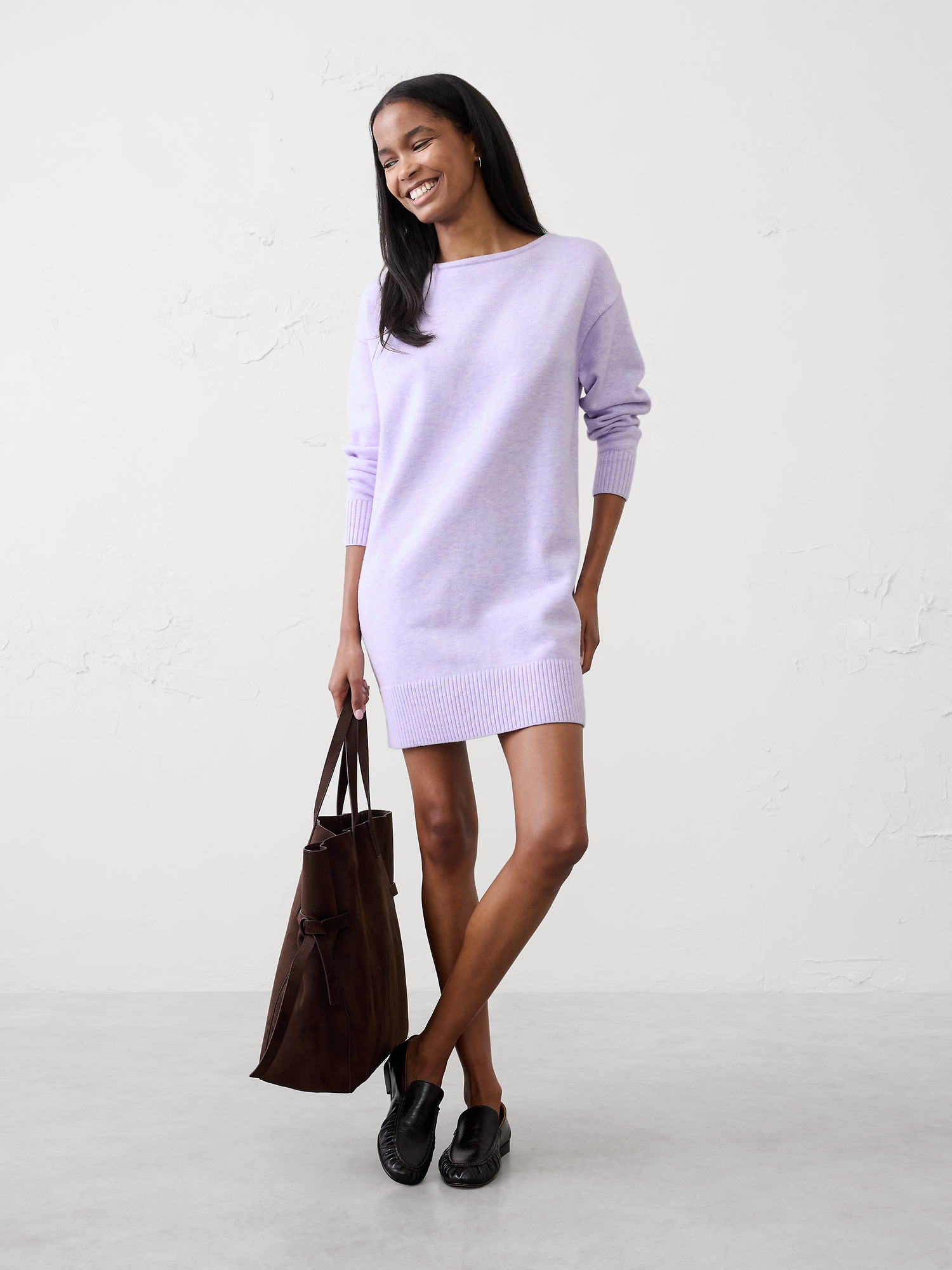 Boatneck Mini Sweater Dress - Lilac Sea