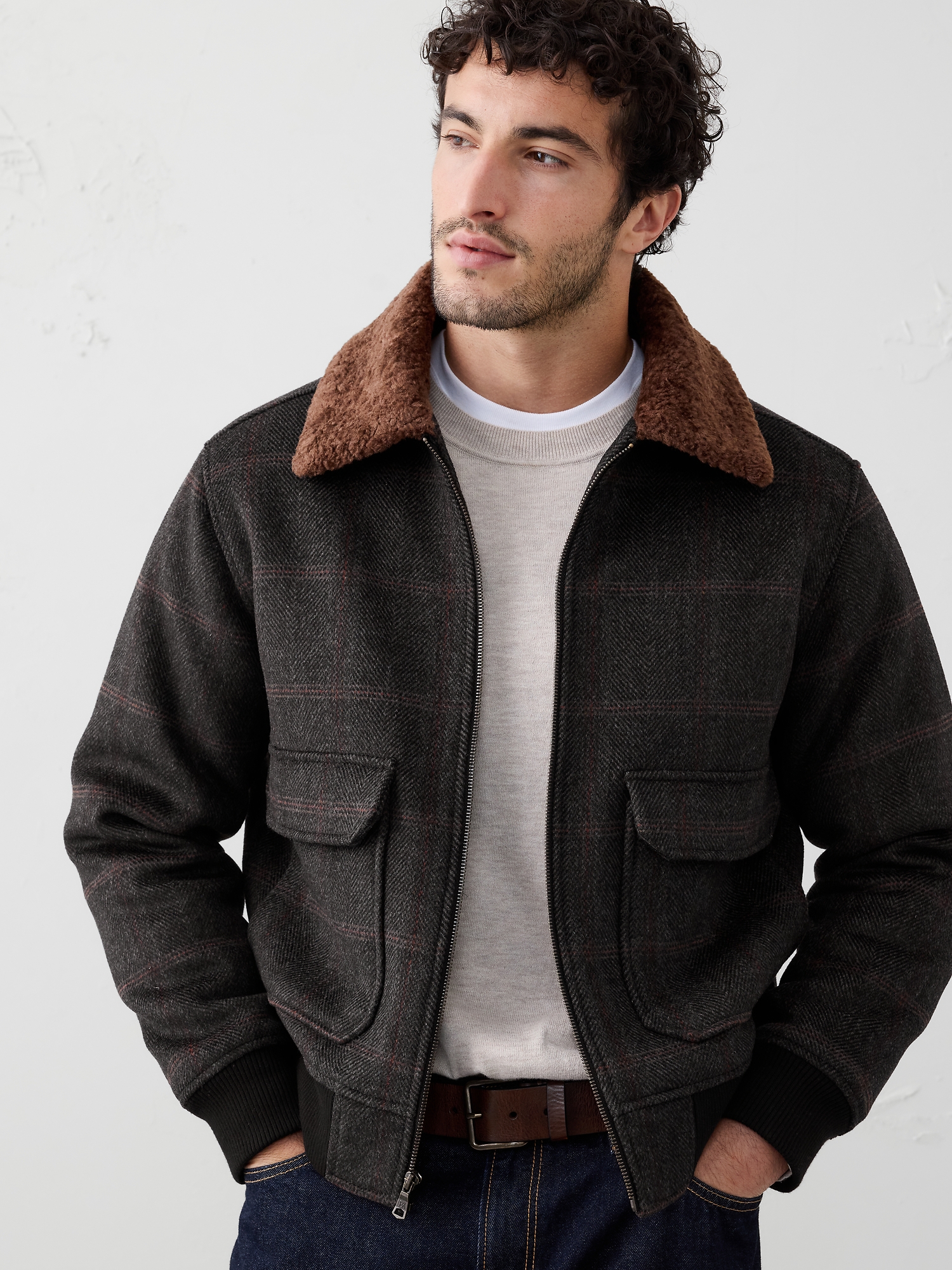 Image number 1 showing, Wool-Blend Bomber Jacket