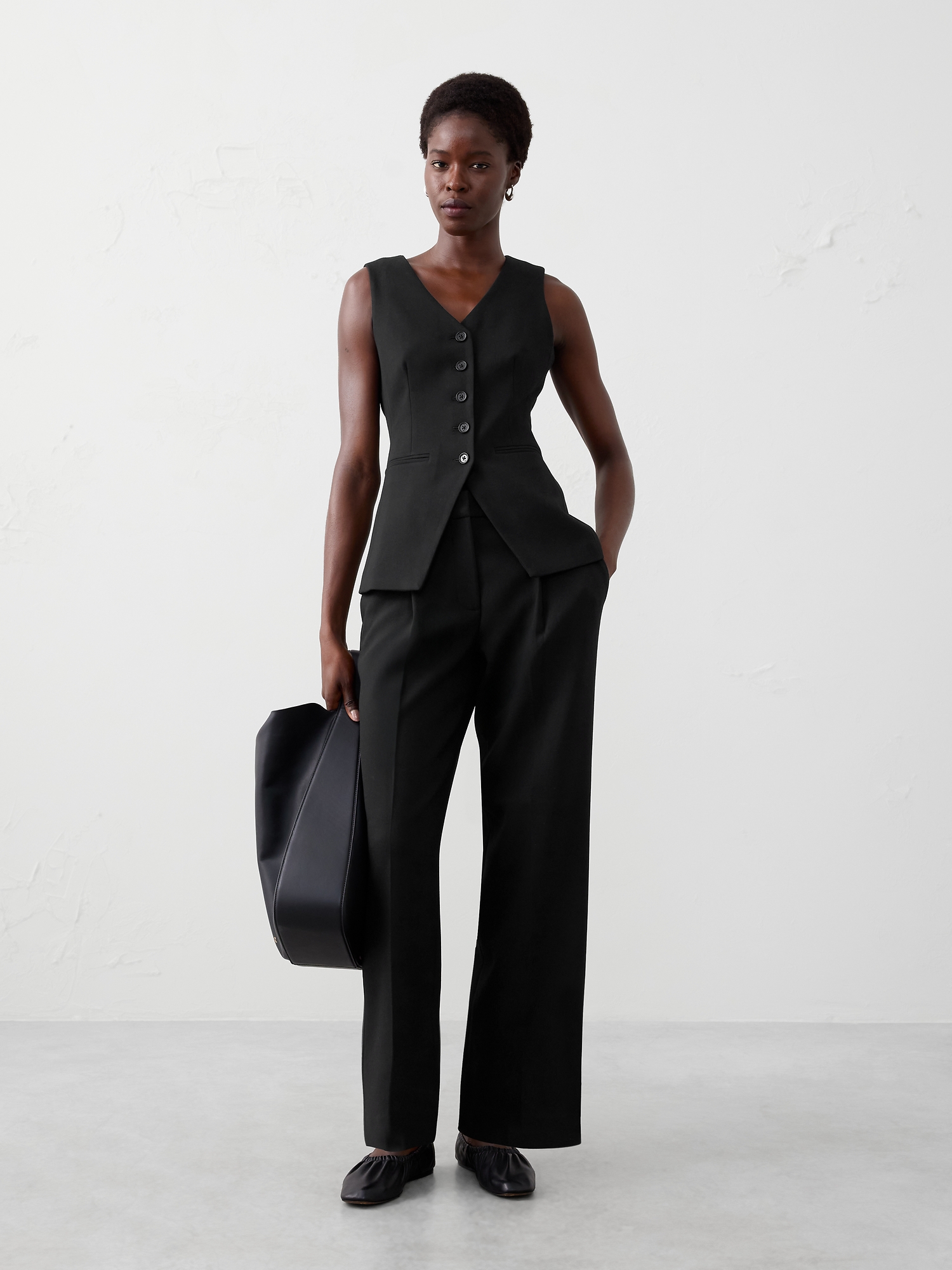 Straight High-Rise Double Weave Trouser - Black