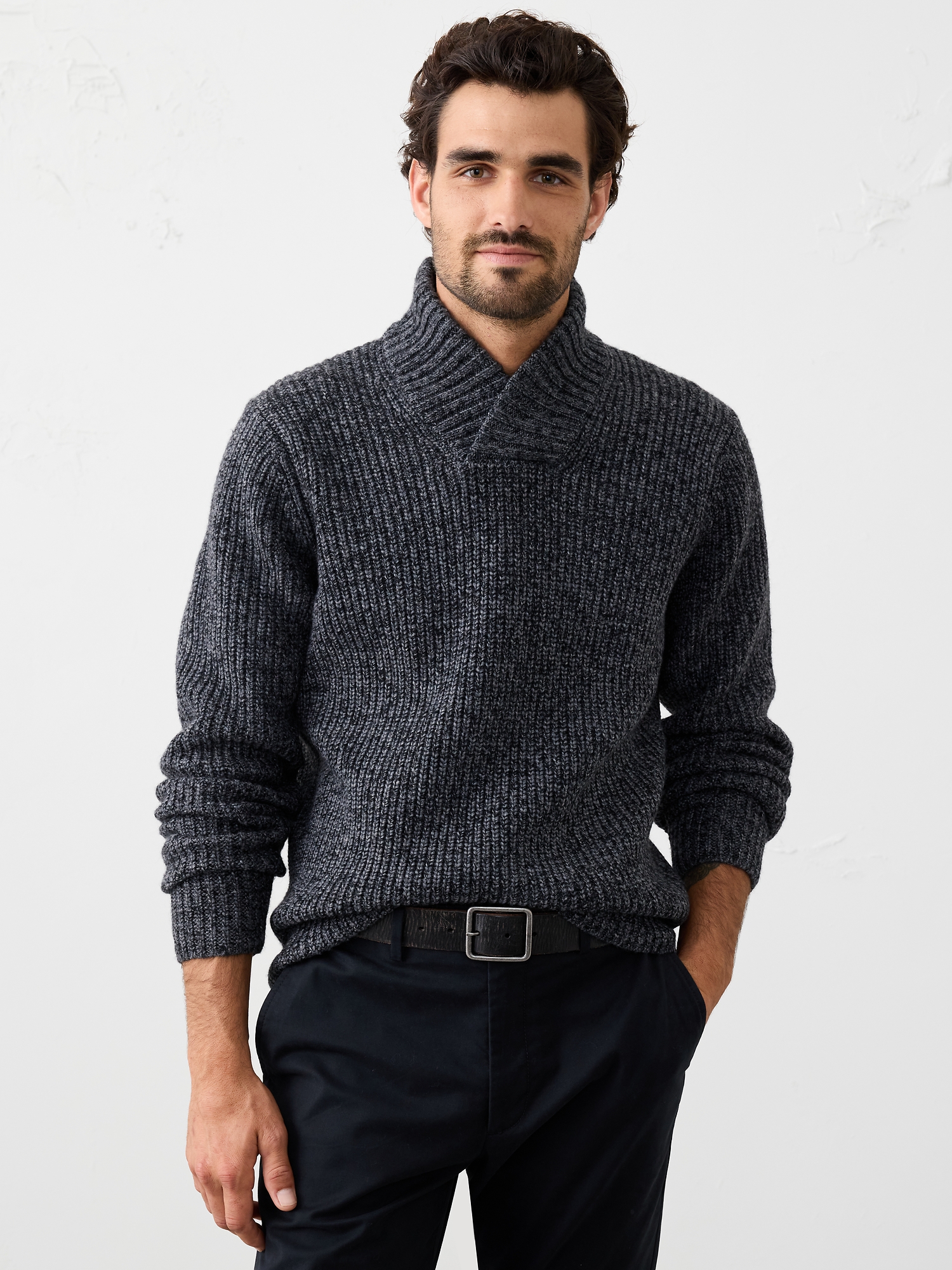 Marled Wrap-Neck Sweater - Charcoal