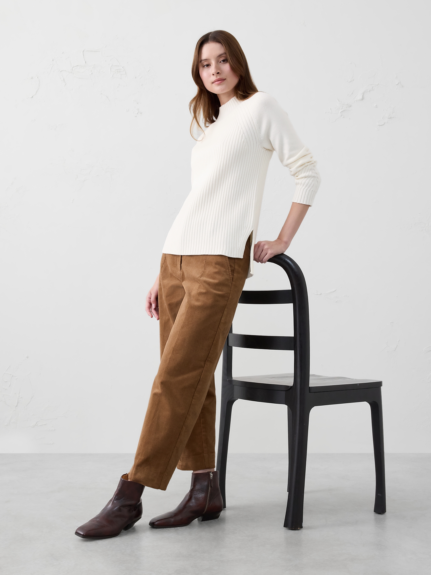 Chandail à col roulé en tricot côtelé mixte