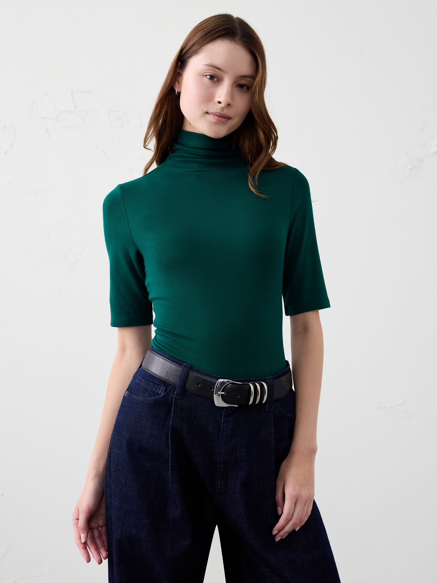 Haut à col roulé doux et luxueux - Vert Saphir