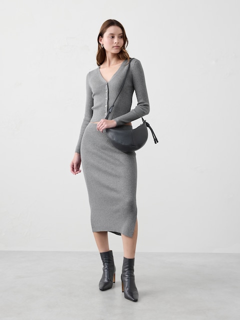 Lurex Ribbed Cardigan Sweater