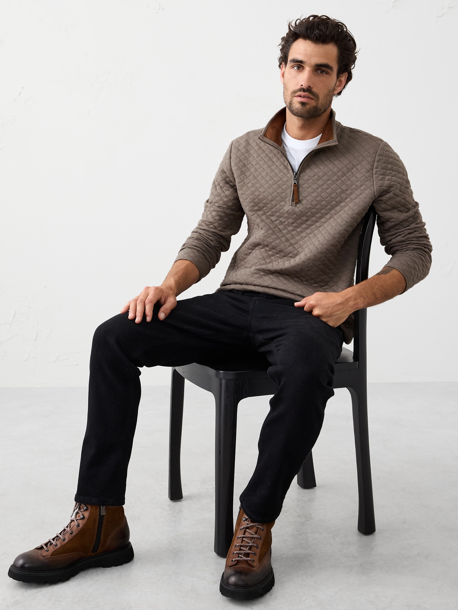 Quilted Knit Half-Zip Pullover - Taupe