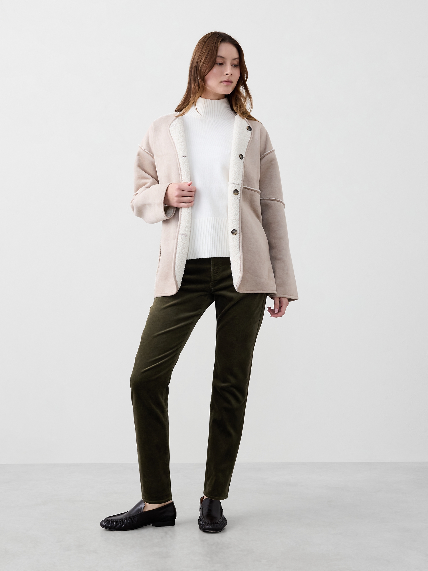 Slim High-Rise Velvet Pants - Waimea Olive