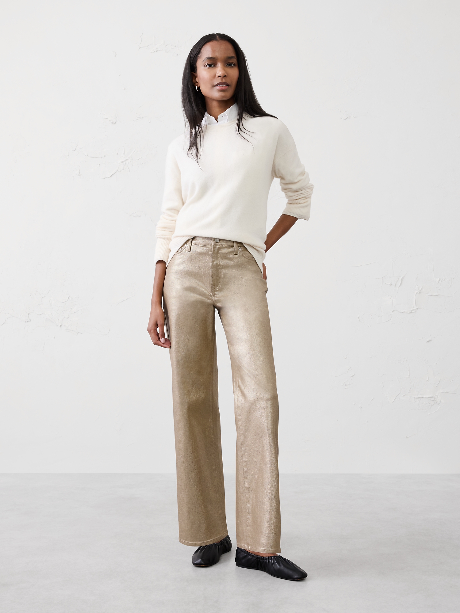 Straight High-Rise Metallic Pant - Gold