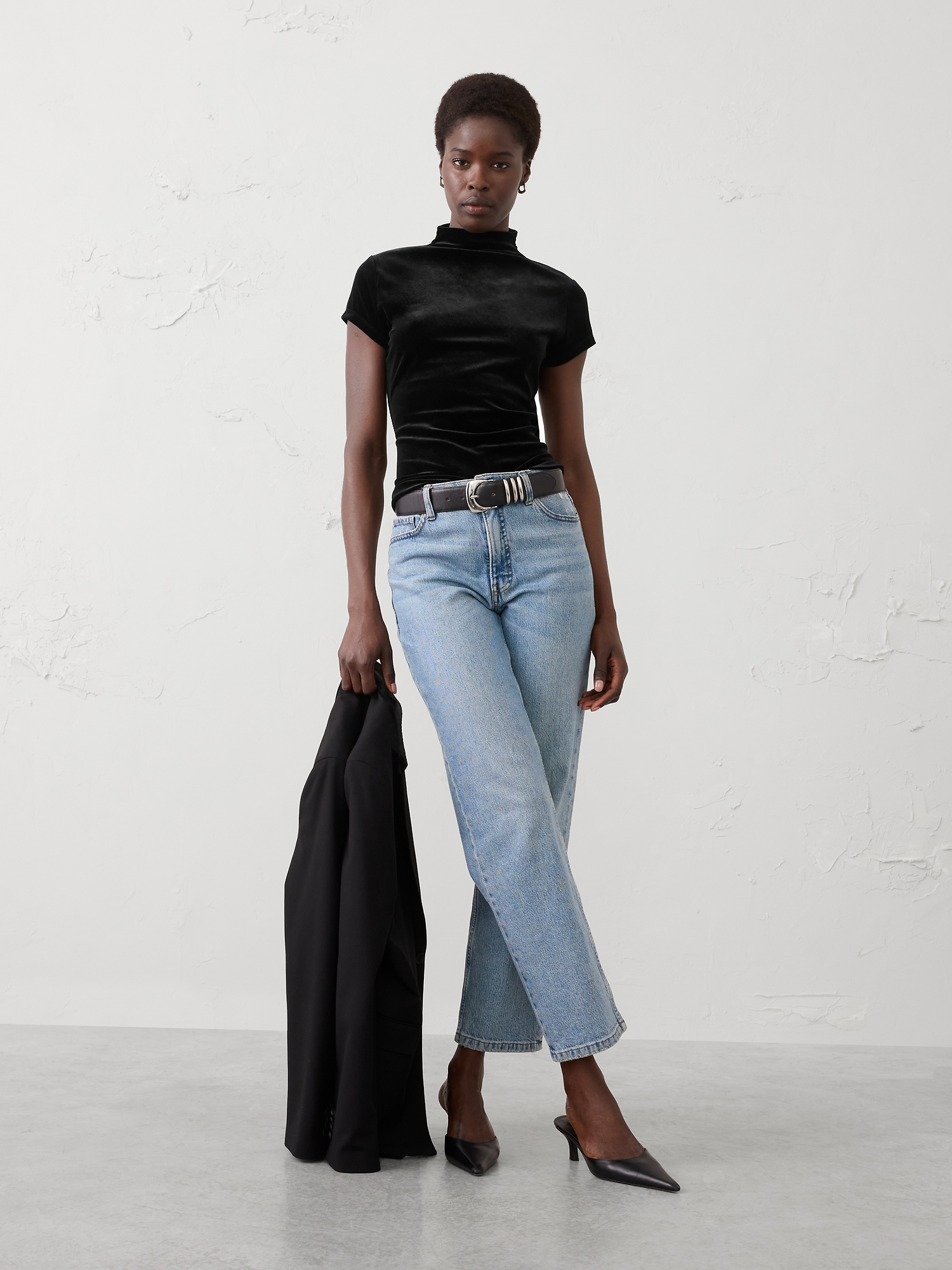 Image number 1 showing, Velvet Mock-Neck Top