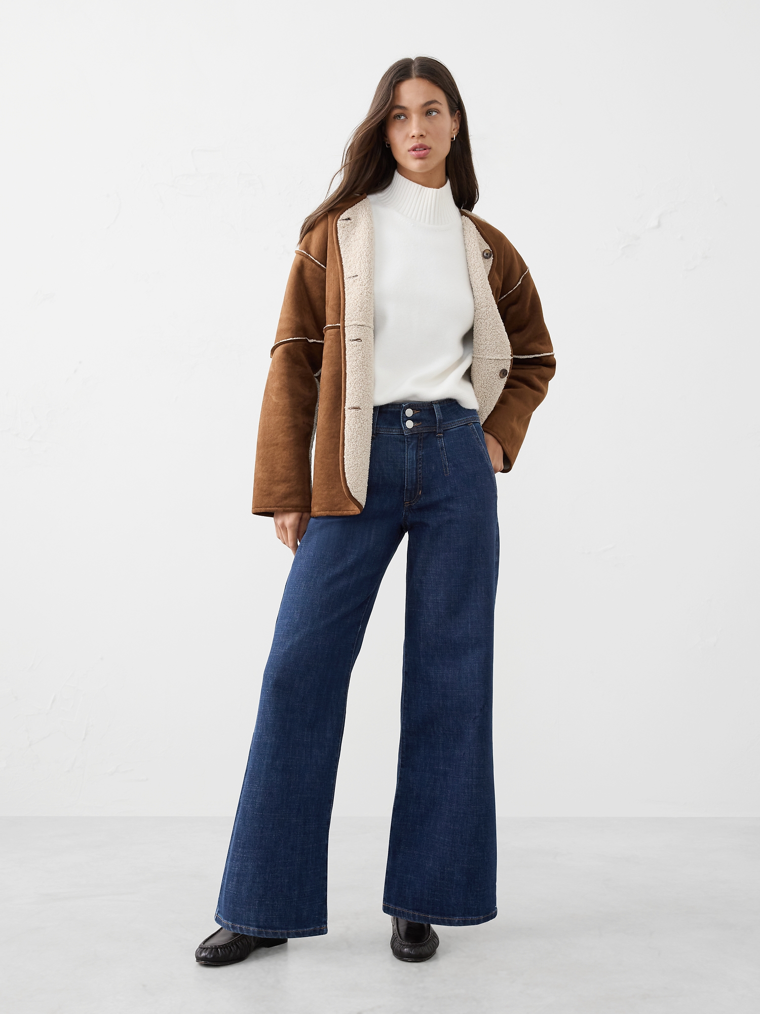Wide-Leg High-Rise Darted Trouser Jean - Dark Wash