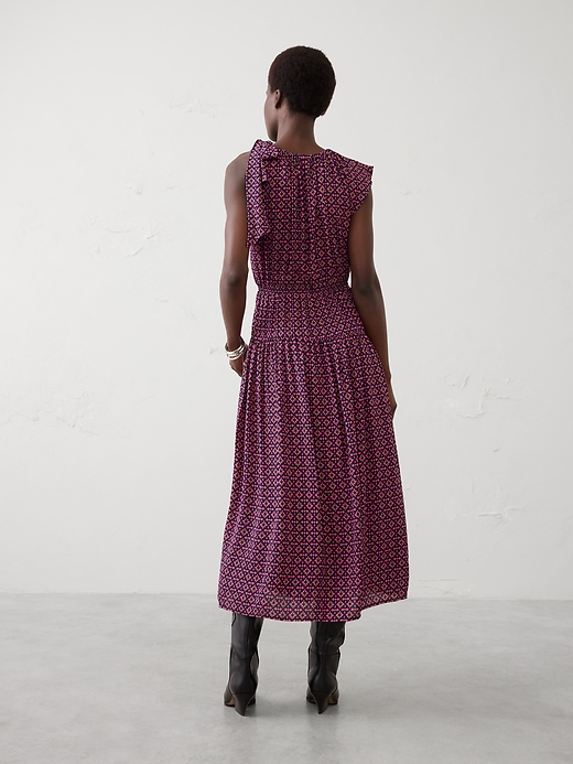 Shirred-Neck Drop-Waist Midi Dress | Banana Republic Factory