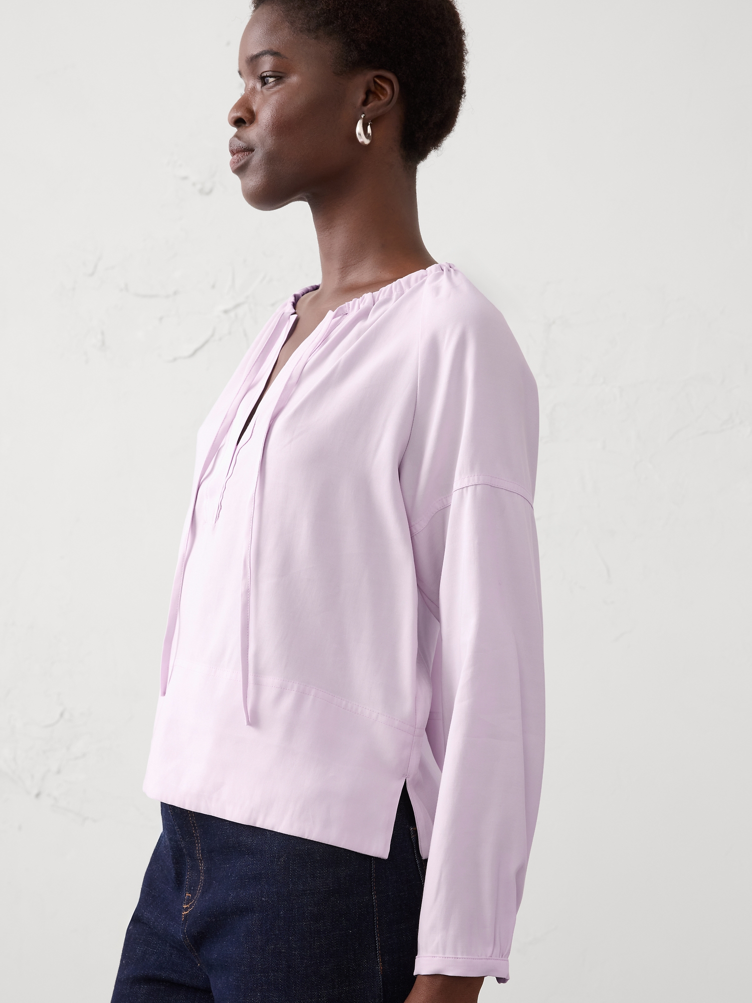 Chemisier à enfiler froncé en sergé - Jasmin Pâle