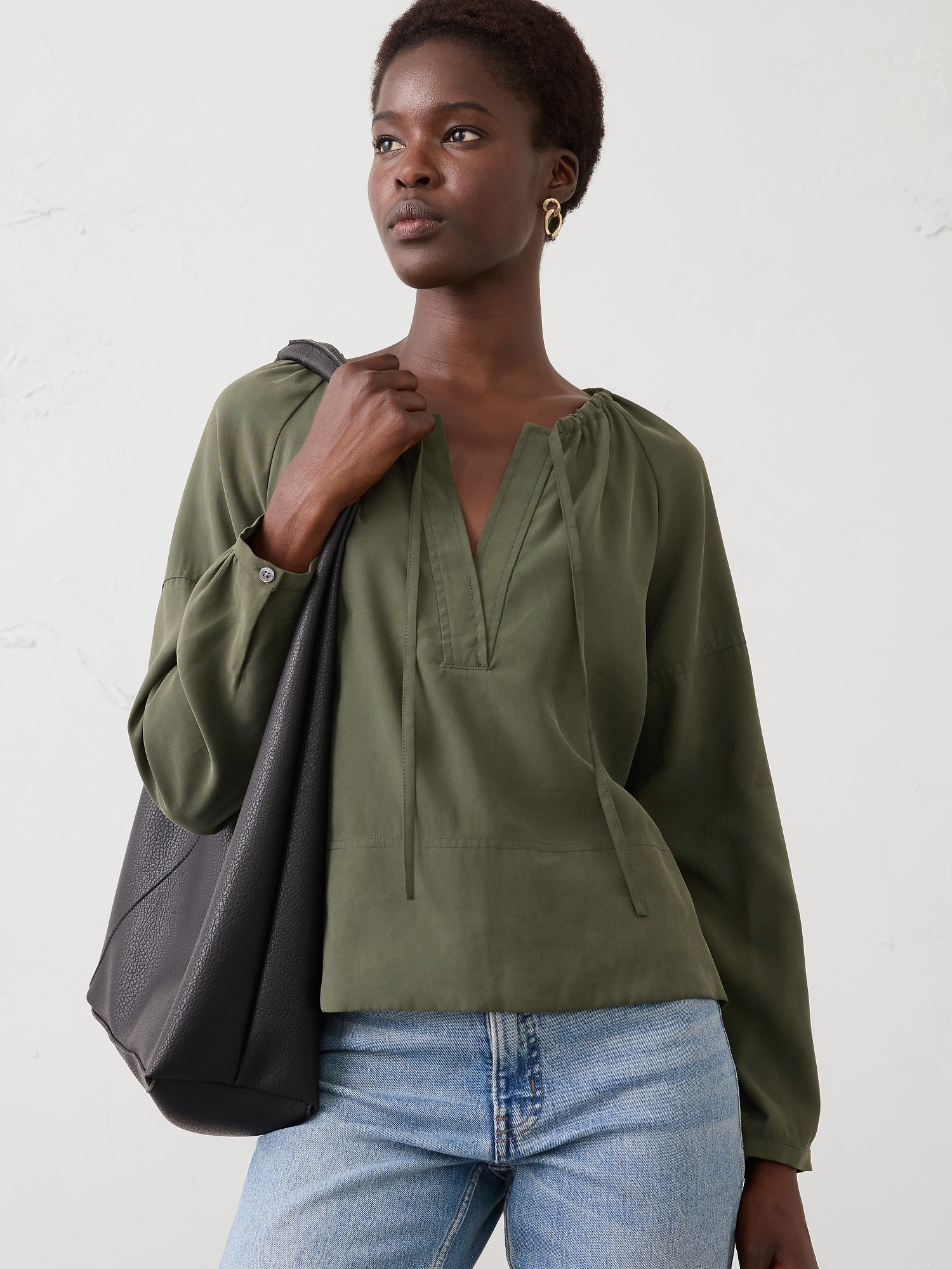 Image number 1 showing, Twill Shirred Popover Shirt