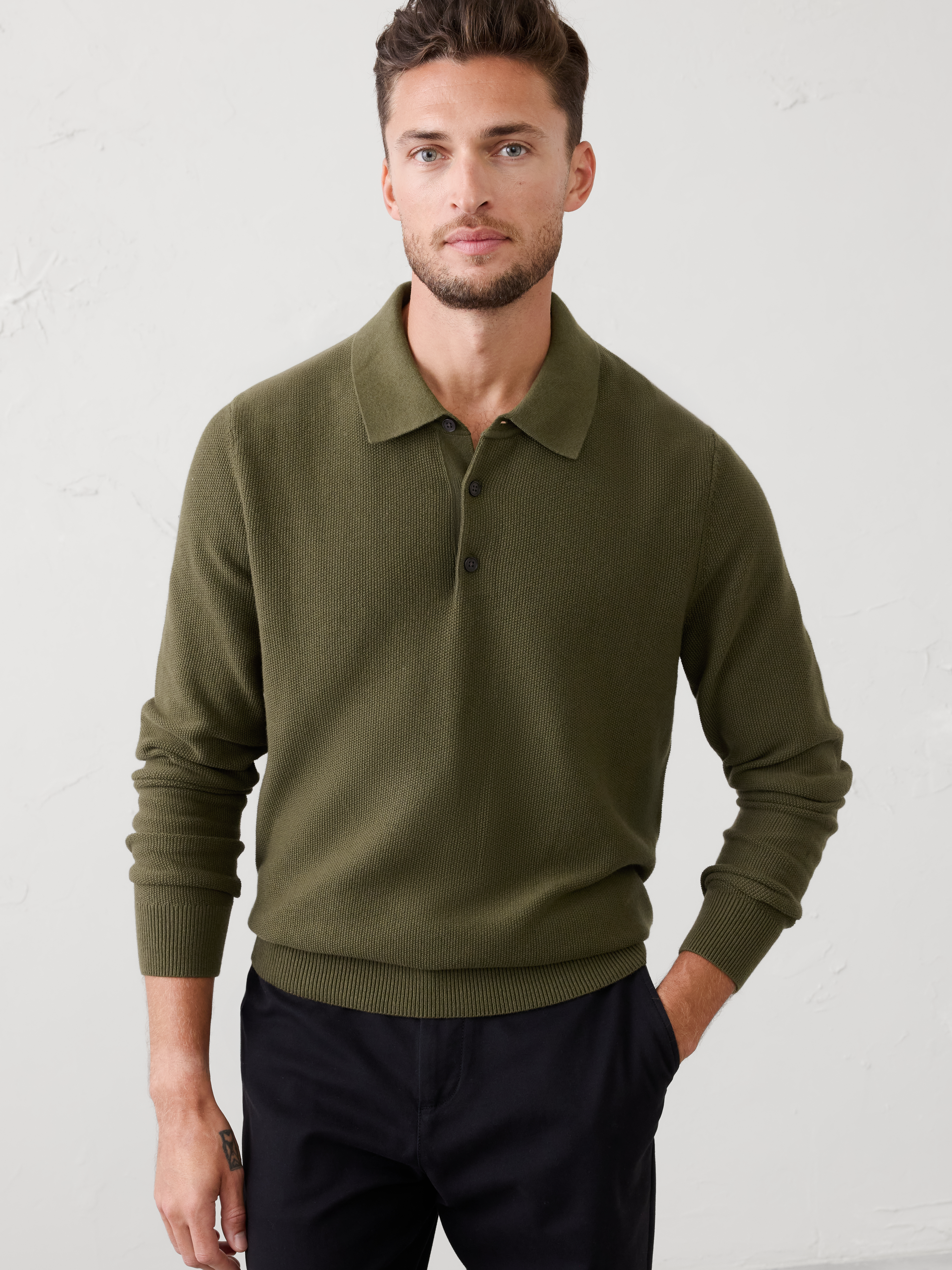 トップス OYV Standard Seed Stitch Polo Seed Stitch Sweater Polo | Banana Republic Factory