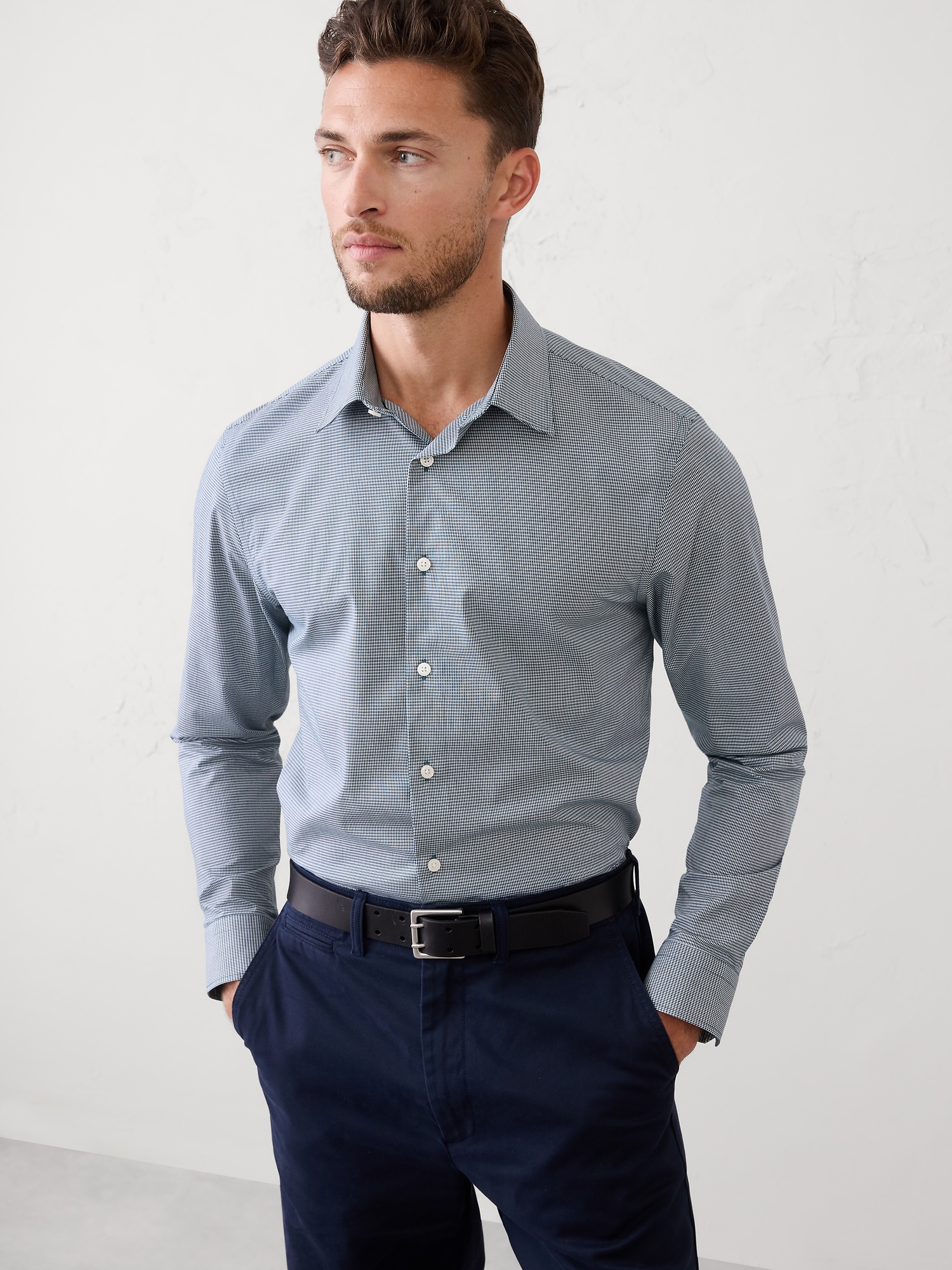 Slim Untucked Dress Shirt - Br Houndstooth