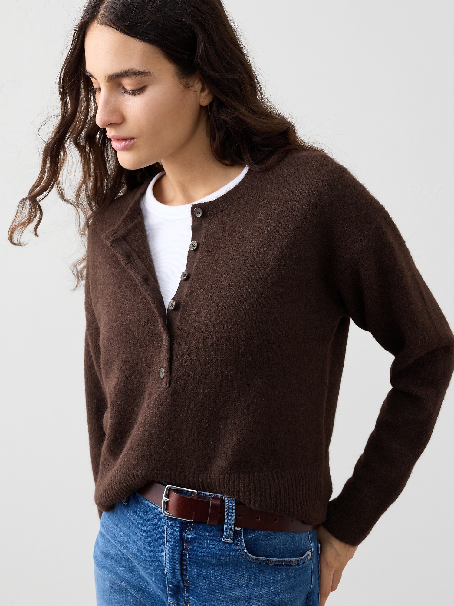 Image number 1 showing, Henley Brushed Pullover Sweater