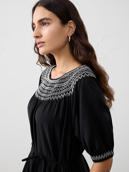 3/4 Sleeve Embroidered Dress | Banana Republic Factory