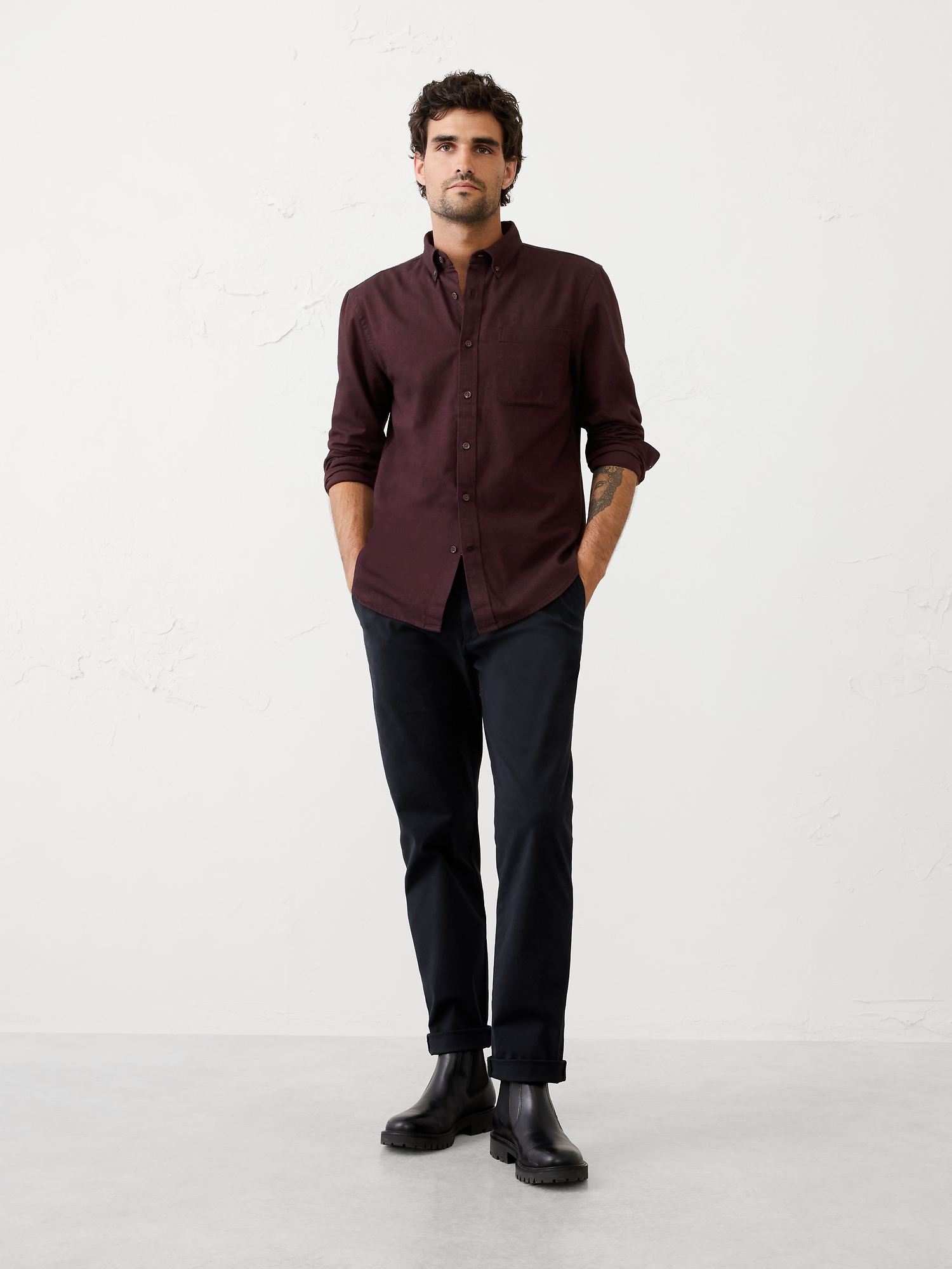 Slim-Fit Lightweight Flannel Shirt - Ruby Plum