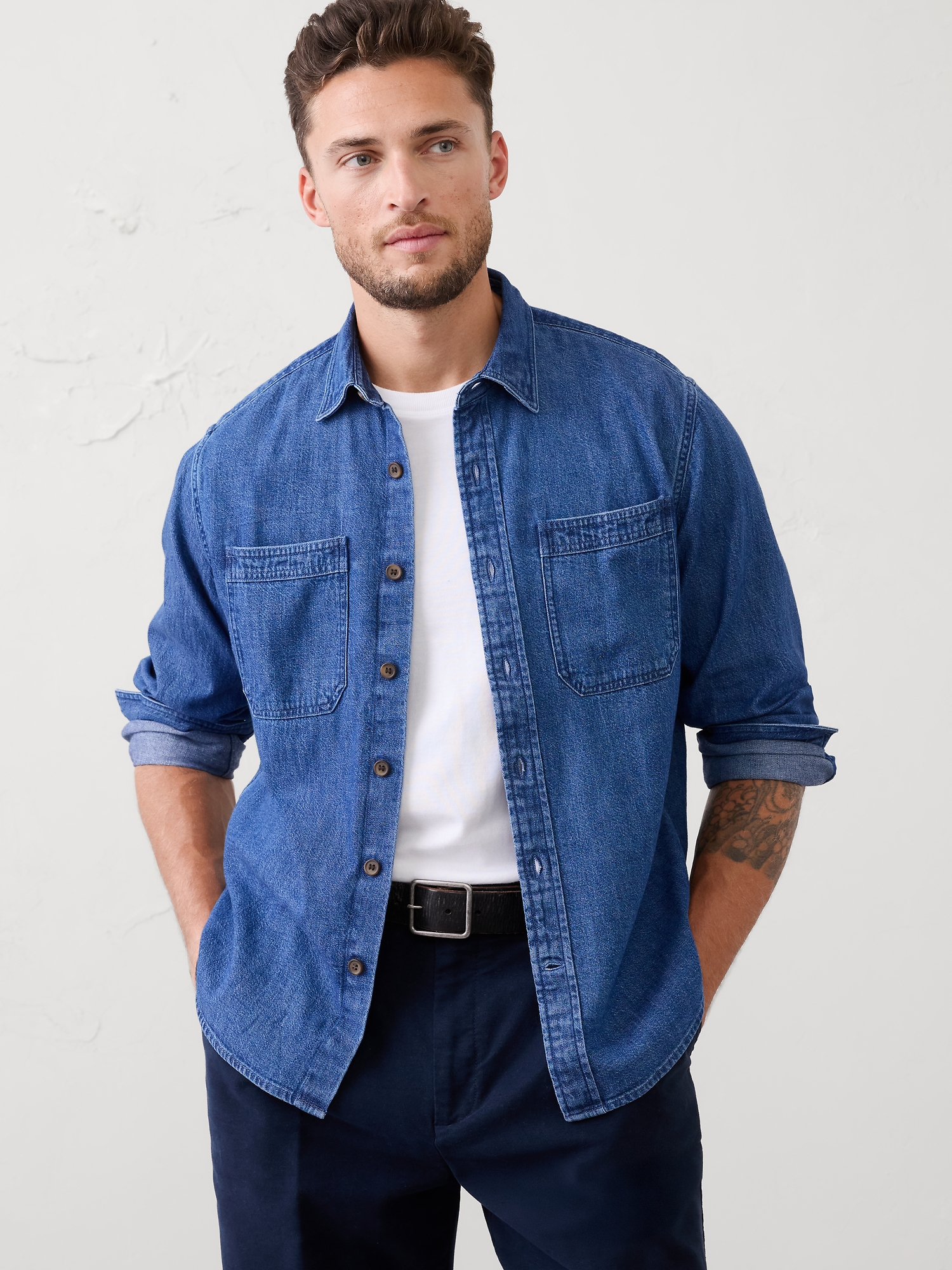 Standard-Fit Heritage Denim Shirt - Medium Wash