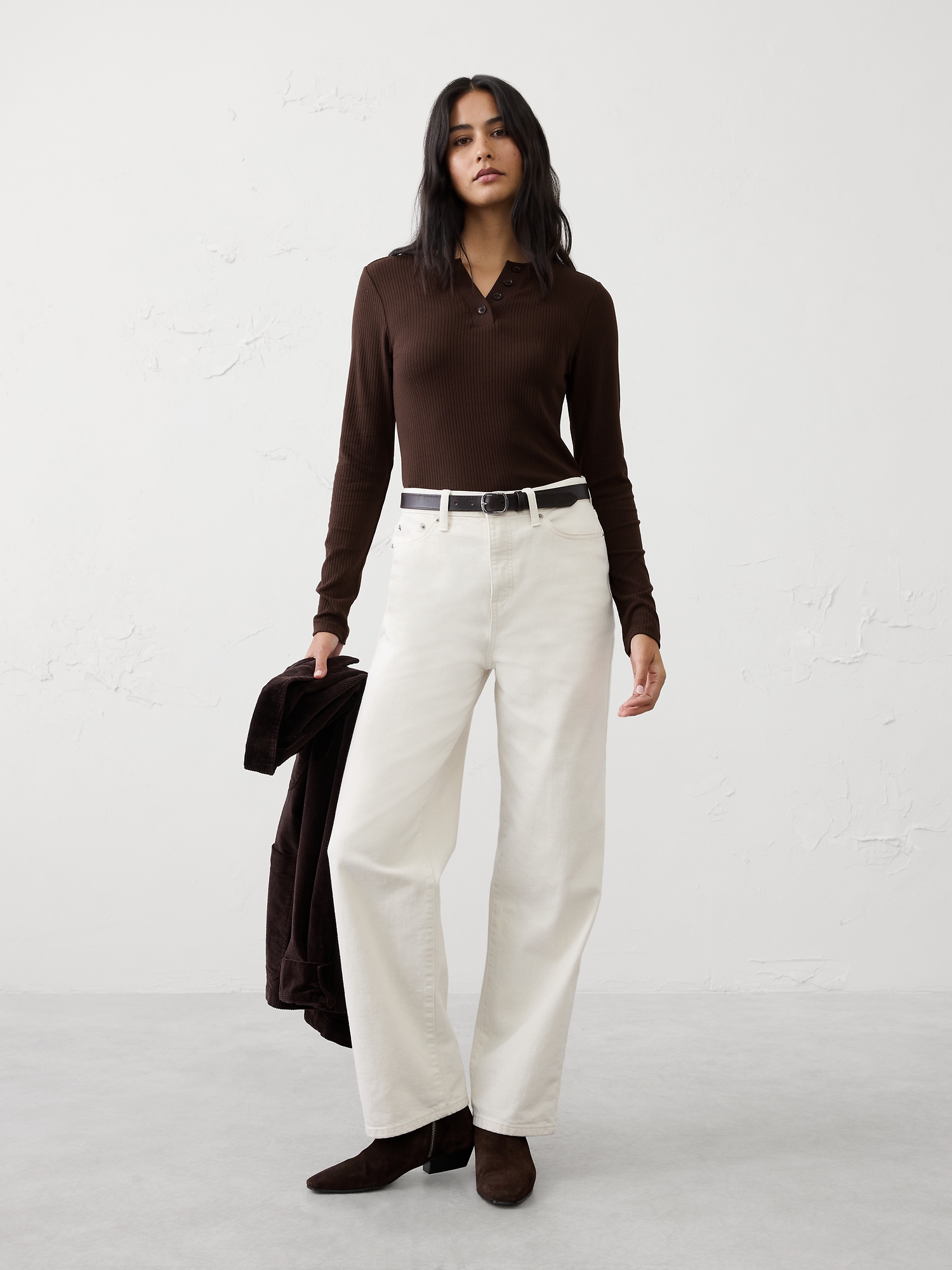 Brushed Ribbed Henley T-Shirt