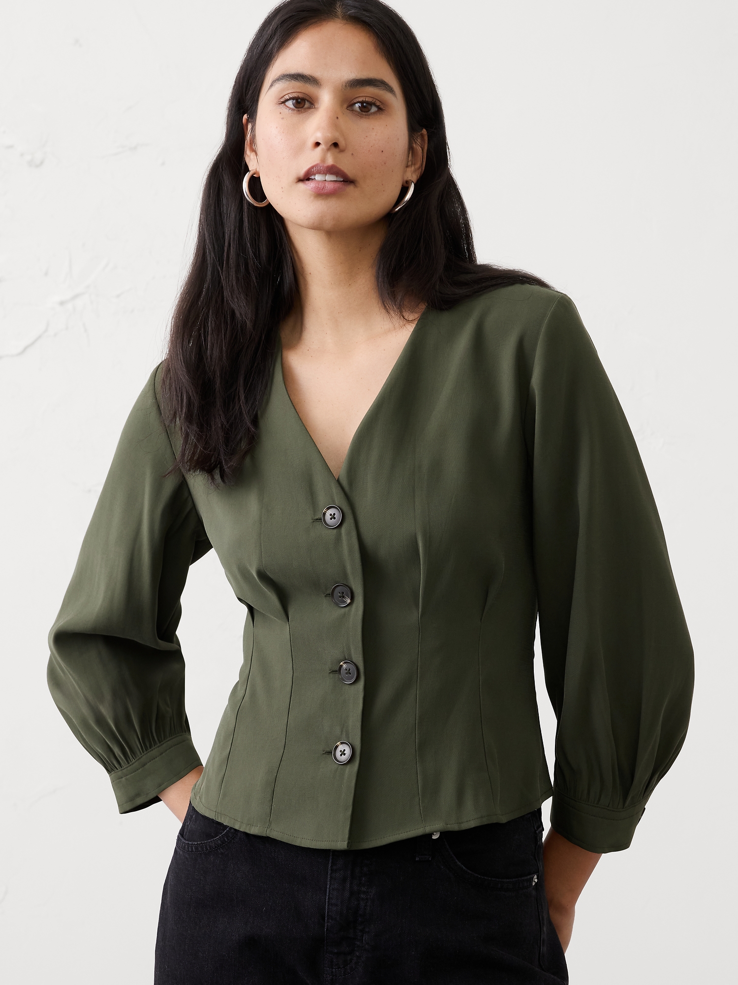 Image number 1 showing, Twill 3/4-Sleeve Corset Shirt