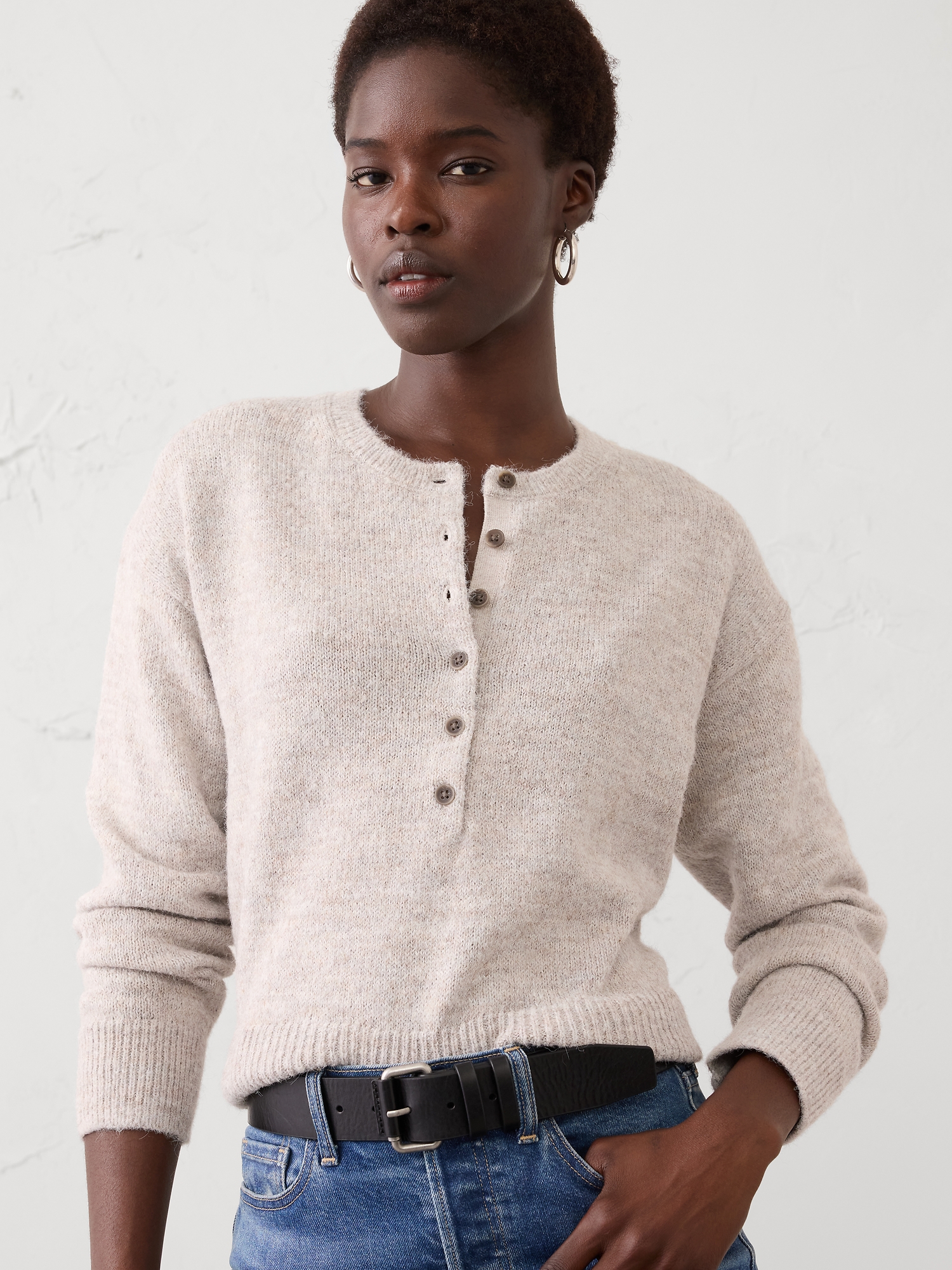 Henley Brushed Pullover Sweater - Light Taupe