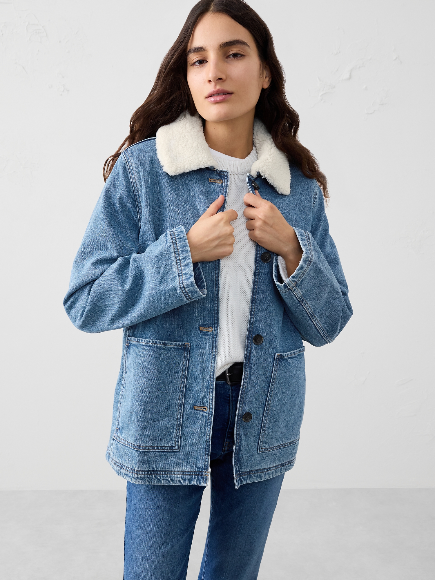 Image number 1 showing, Sherpa Collar Denim Jacket