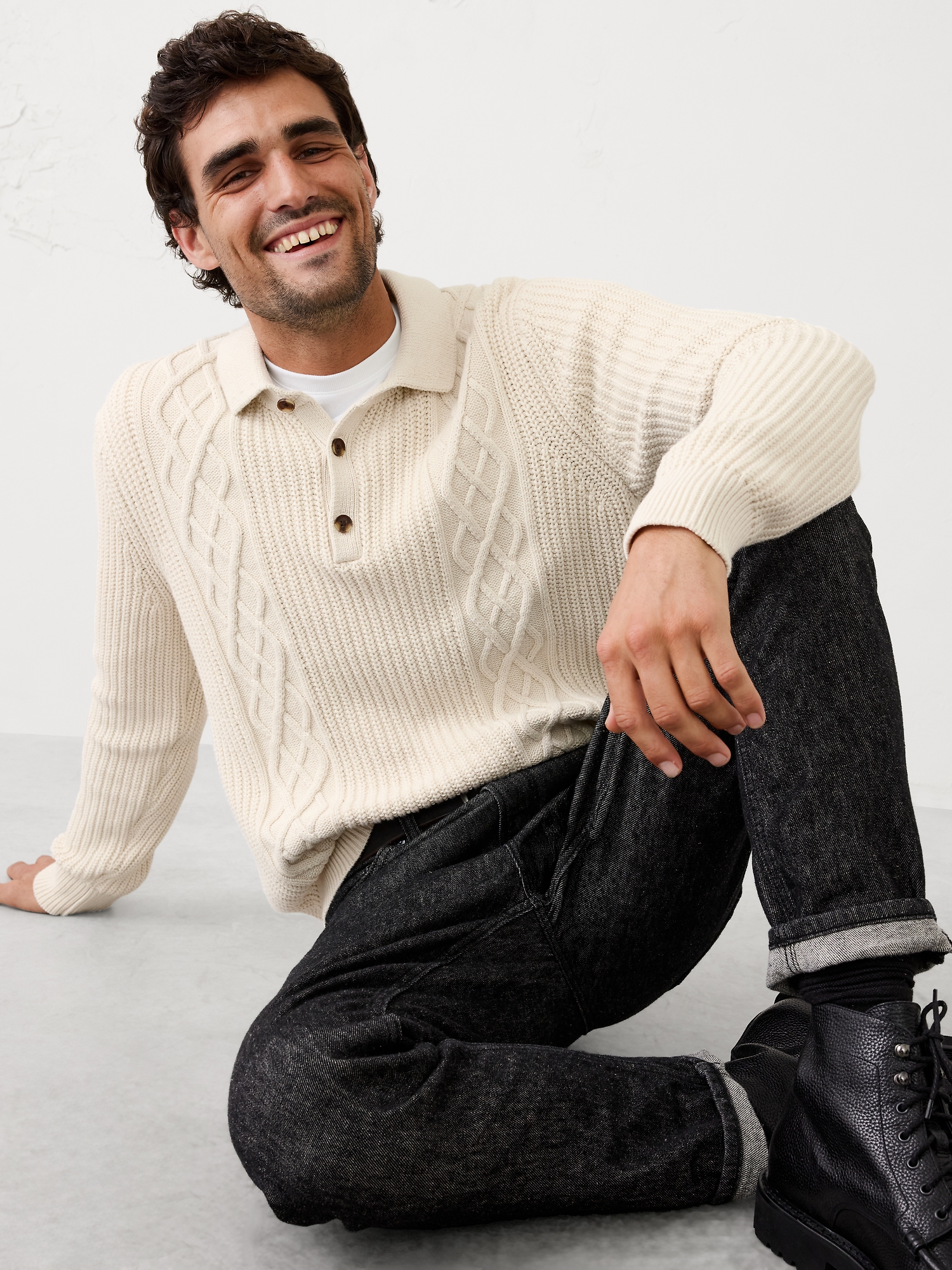 Polo en tricot torsadé - Délavé À La Pierre