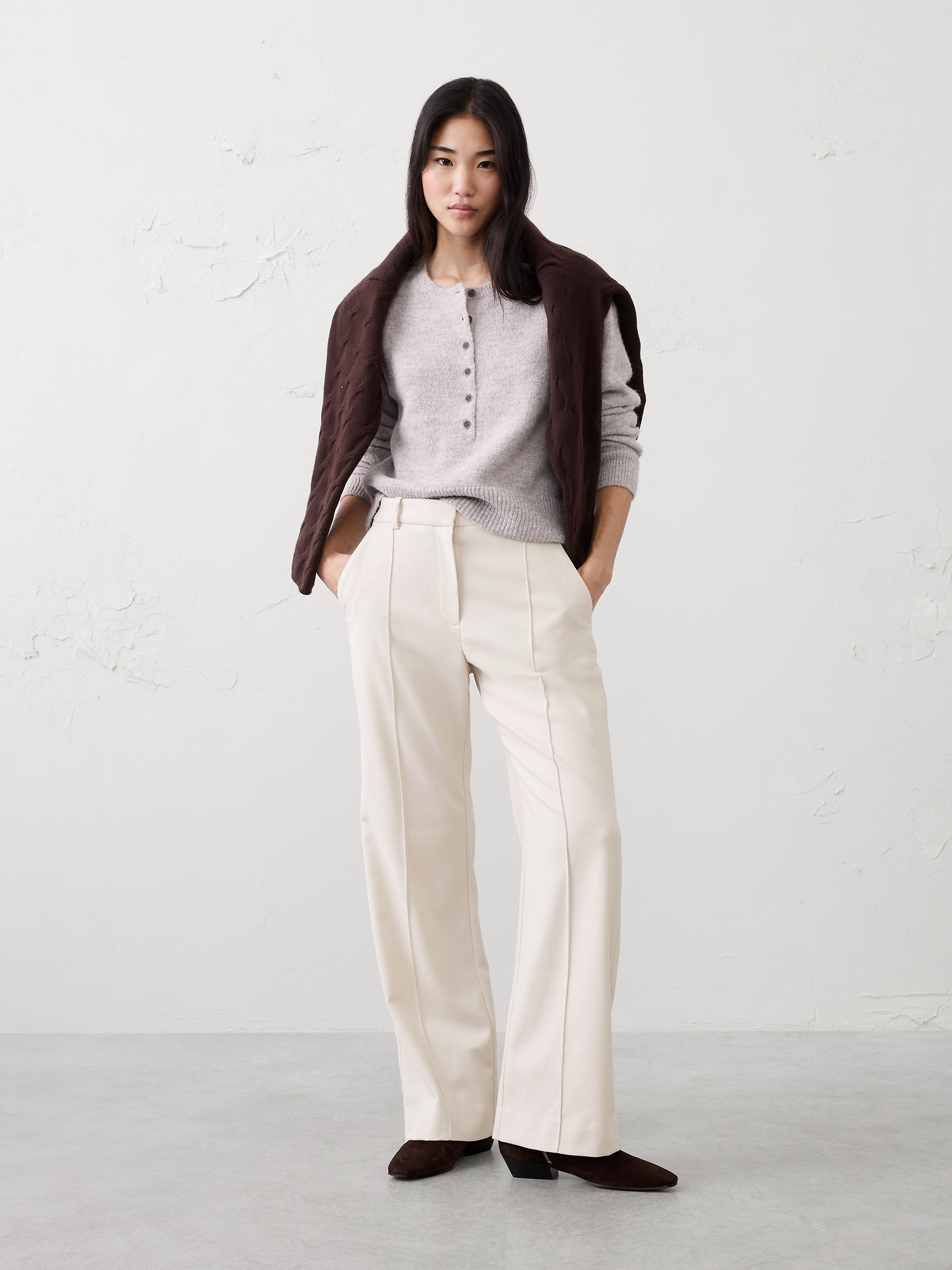 Wide-Leg Ultra High-Rise Brushed Pintuck Trouser