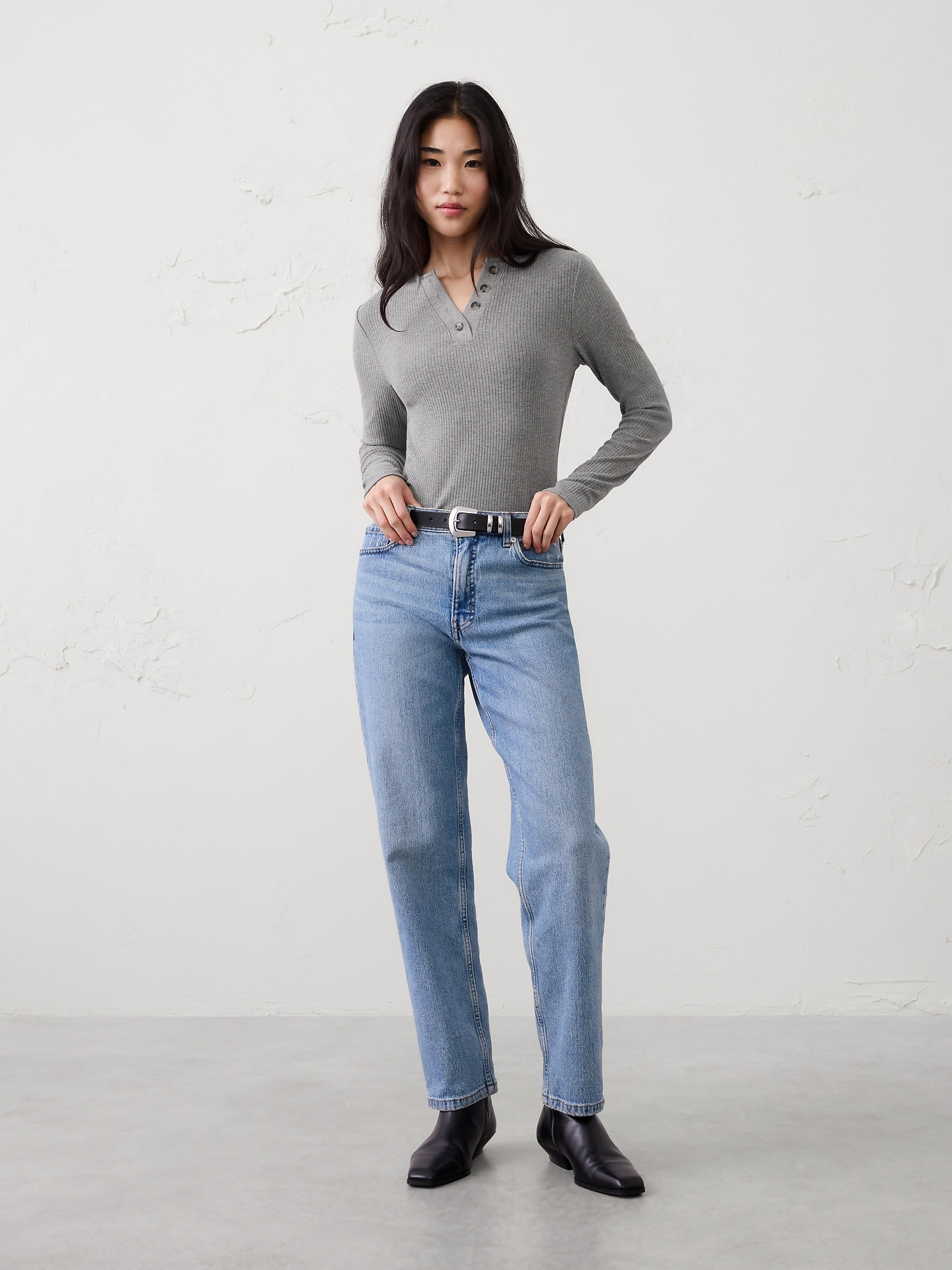 Brushed Ribbed Henley T-Shirt