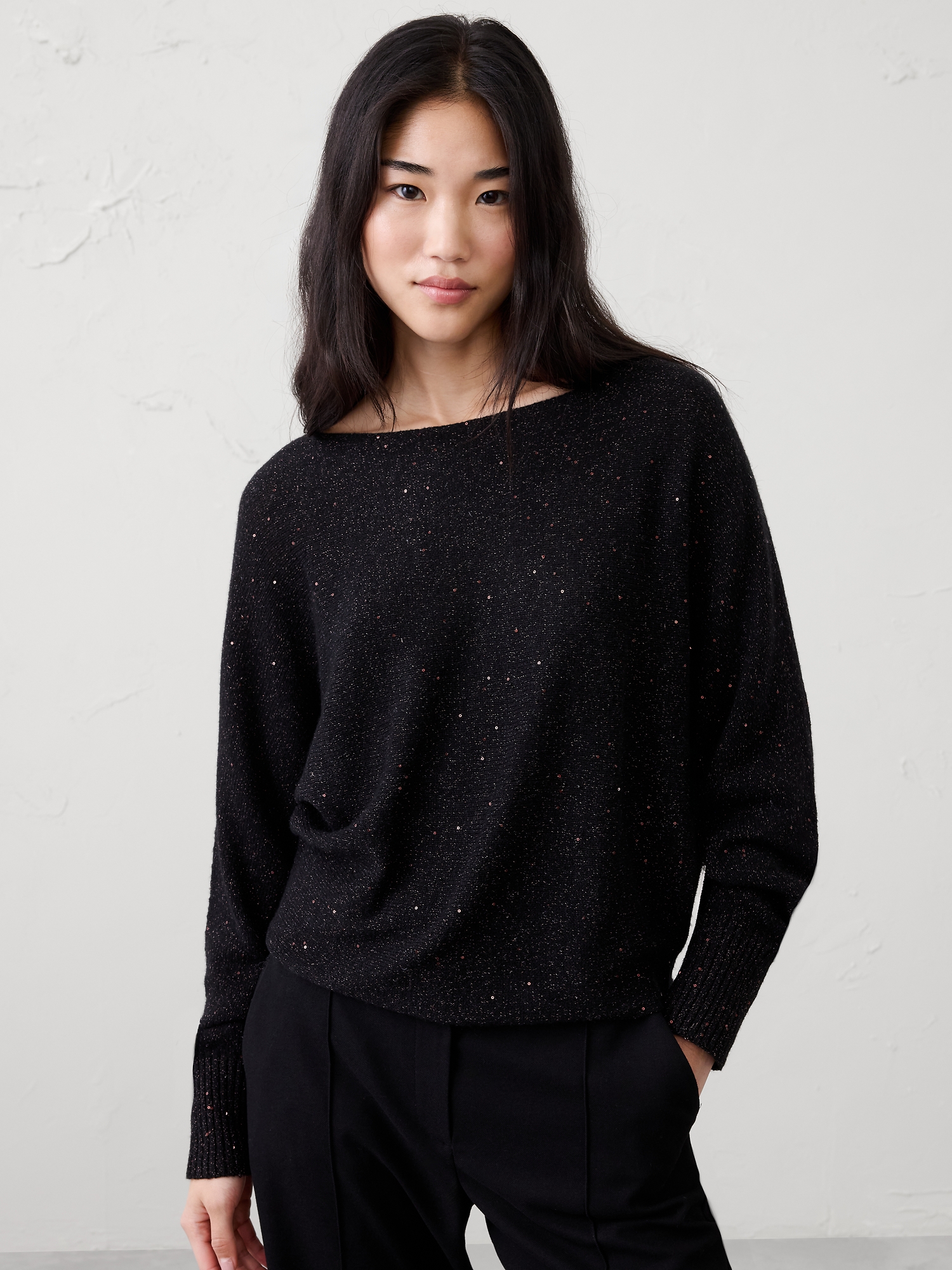 Sequin Boatneck Pullover Sweater