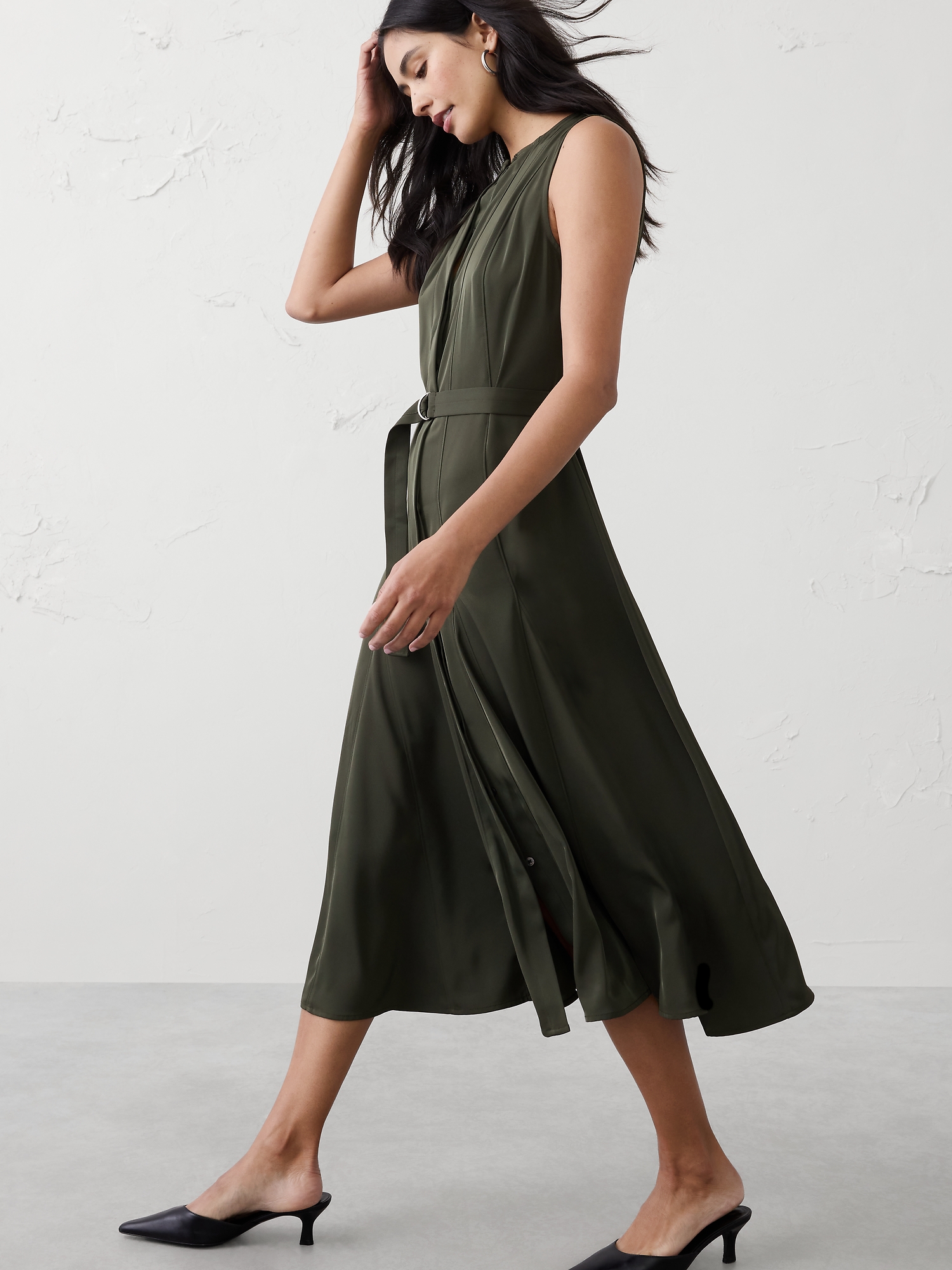Image number 6 showing, Sheen Twill Godet Midi Dress