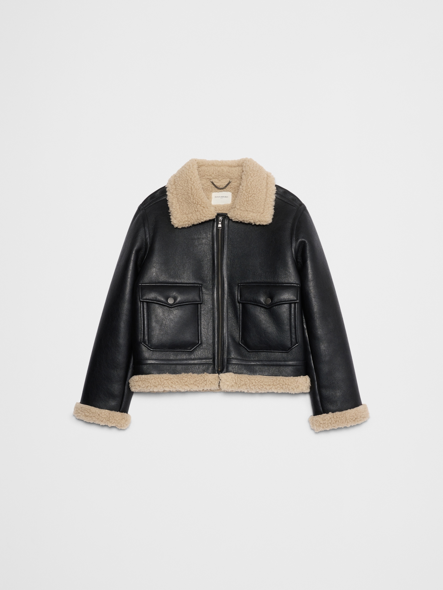 Image number 4 showing, Faux Shearling Vegan Leather Bomber Jacket