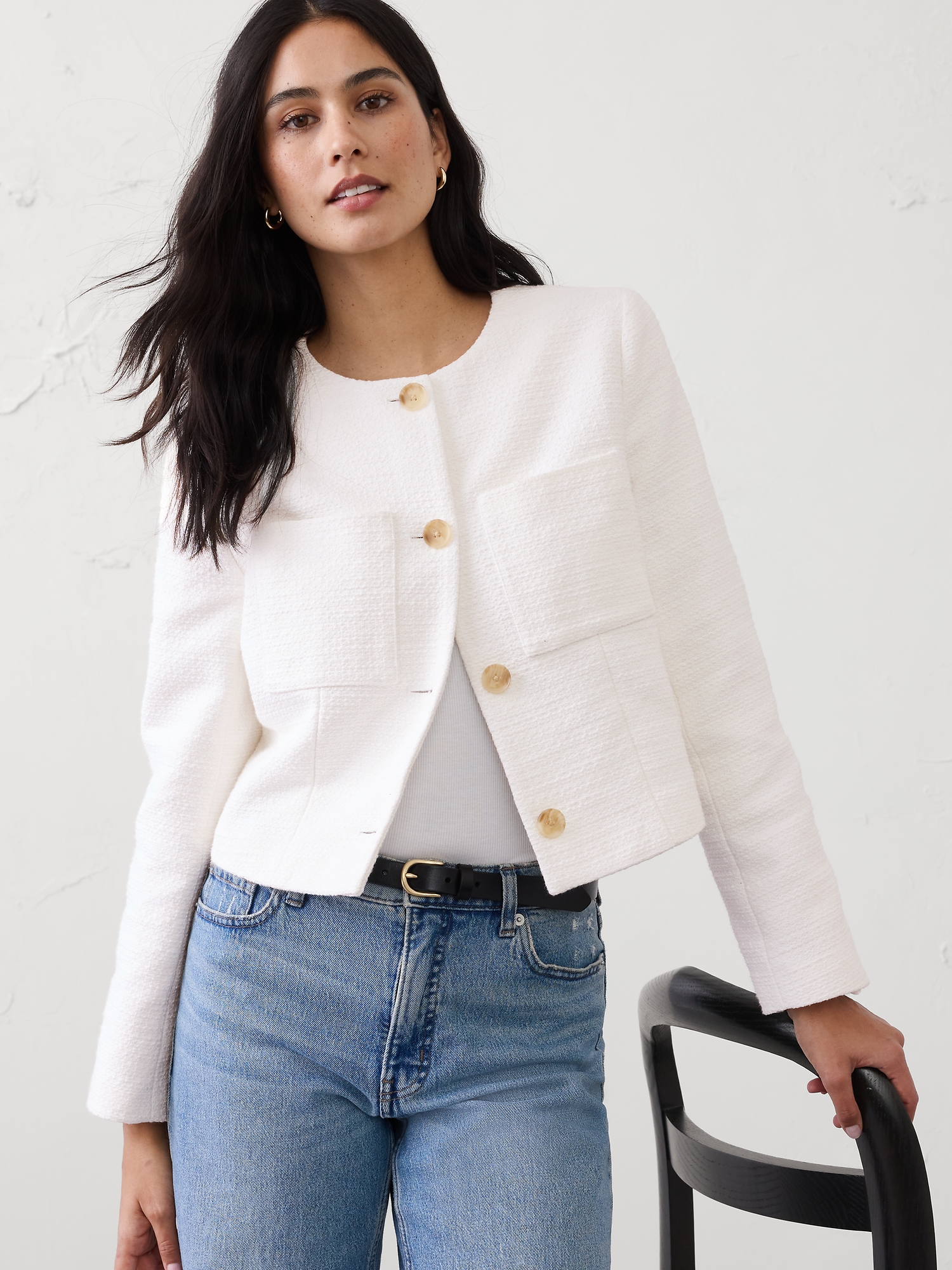 Collarless Suit Jacket