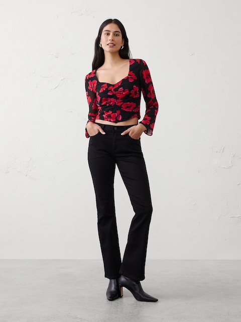 Cropped Shirred Sweetheart-Neck Top