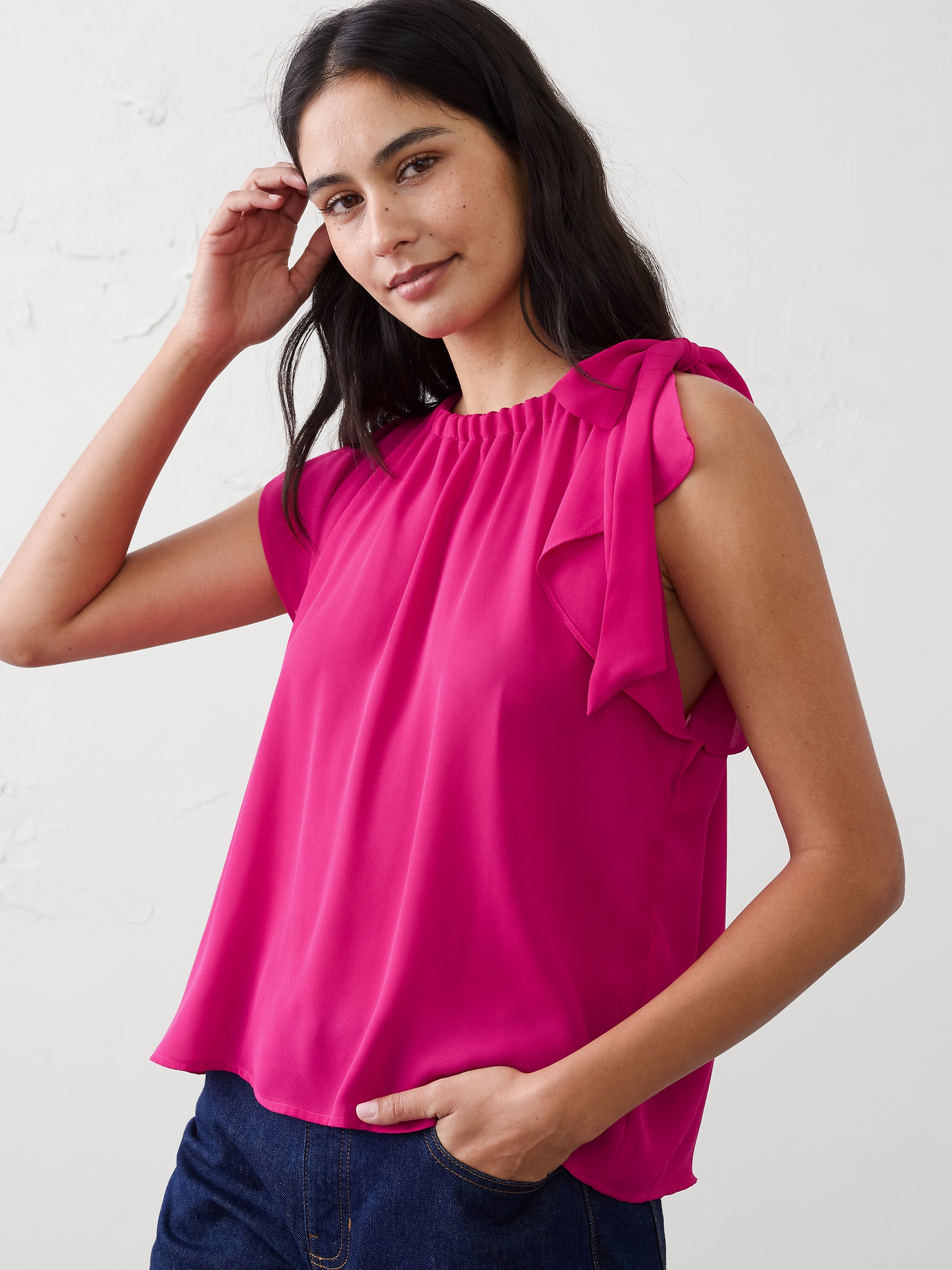Image number 1 showing, Georgette Tied-Shoulder Top