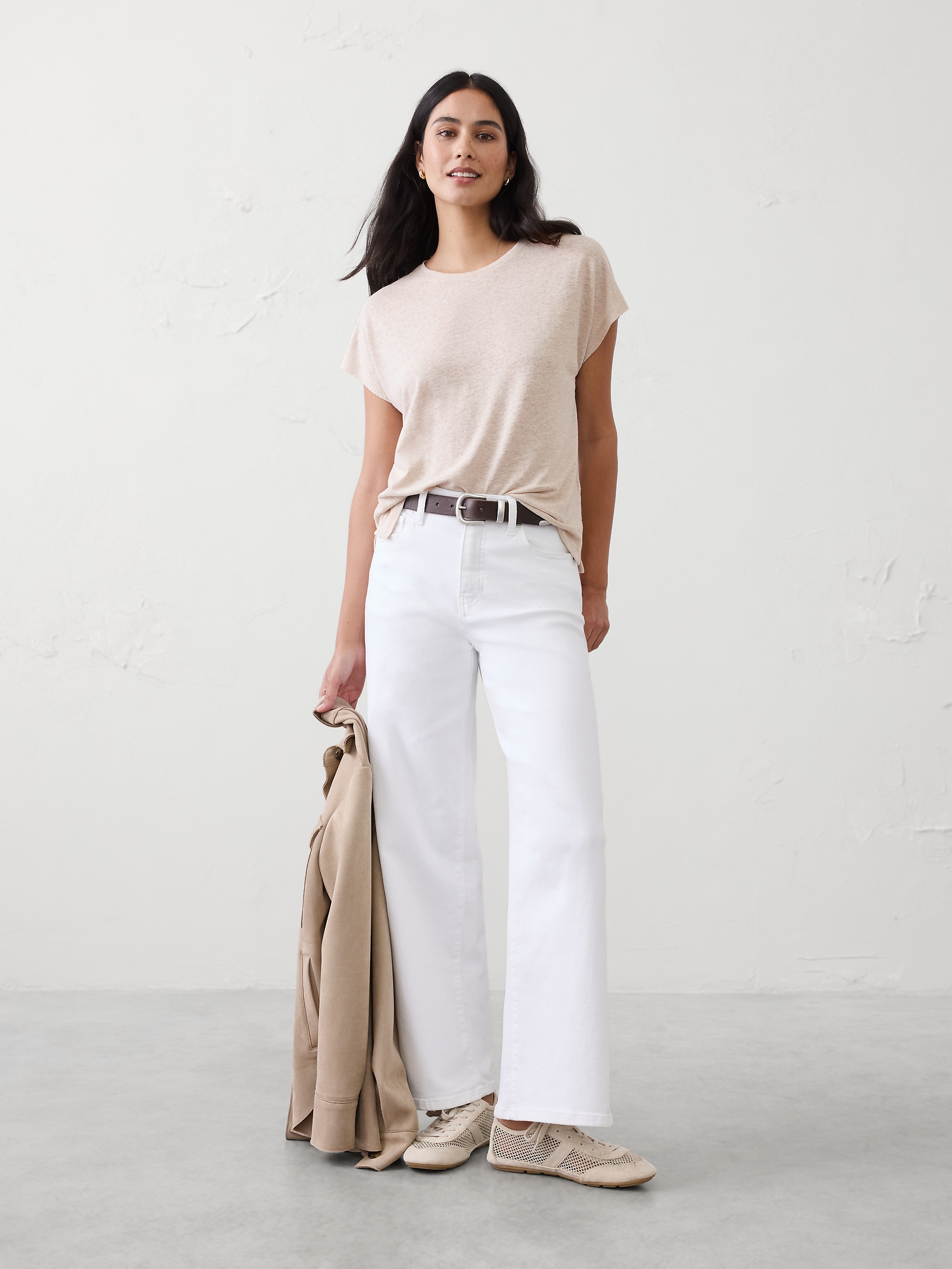 Linen-Blend Dolman-Sleeve T-Shirt