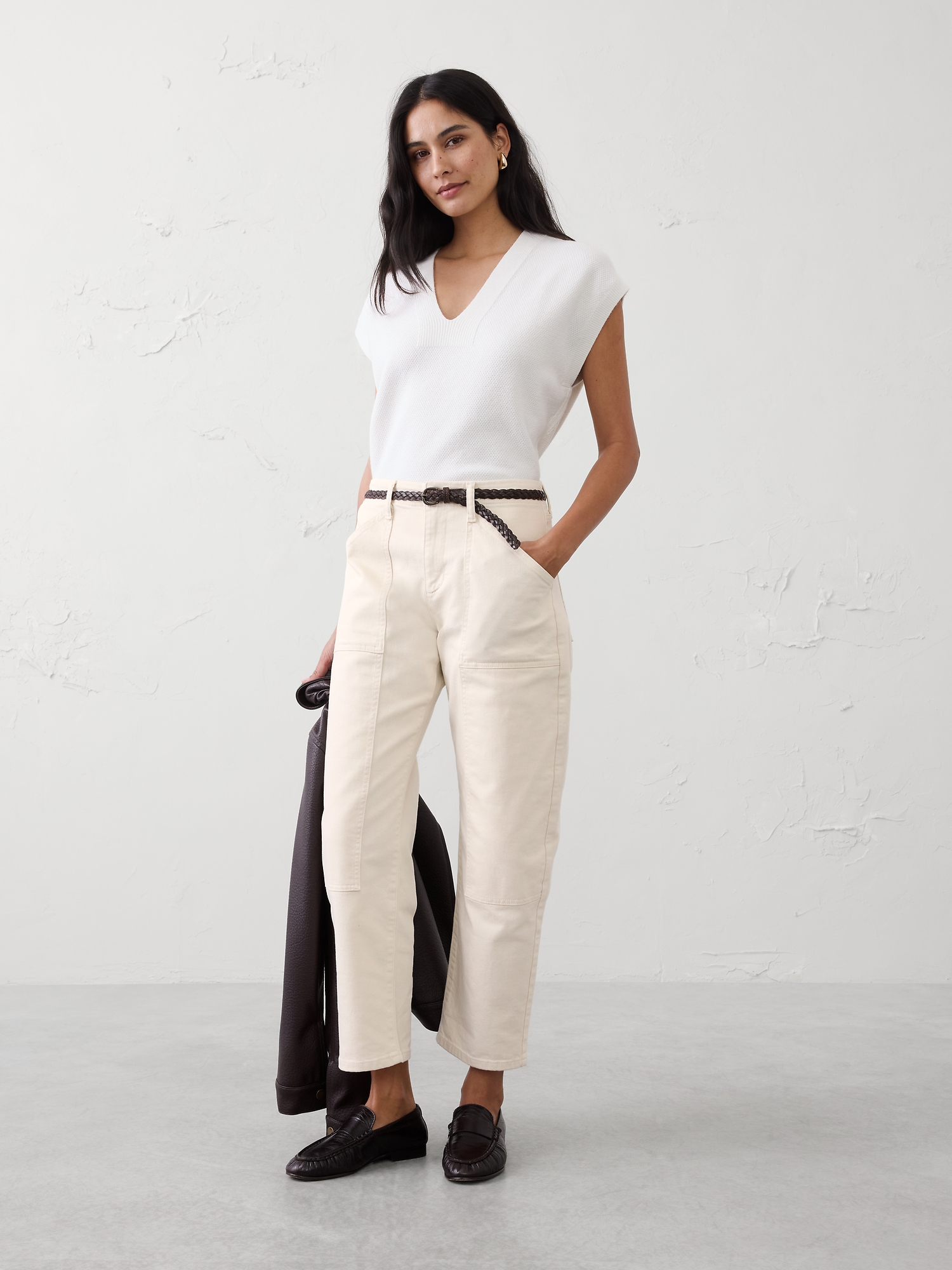 Mid-Rise Barrel-Leg Patchwork Jean