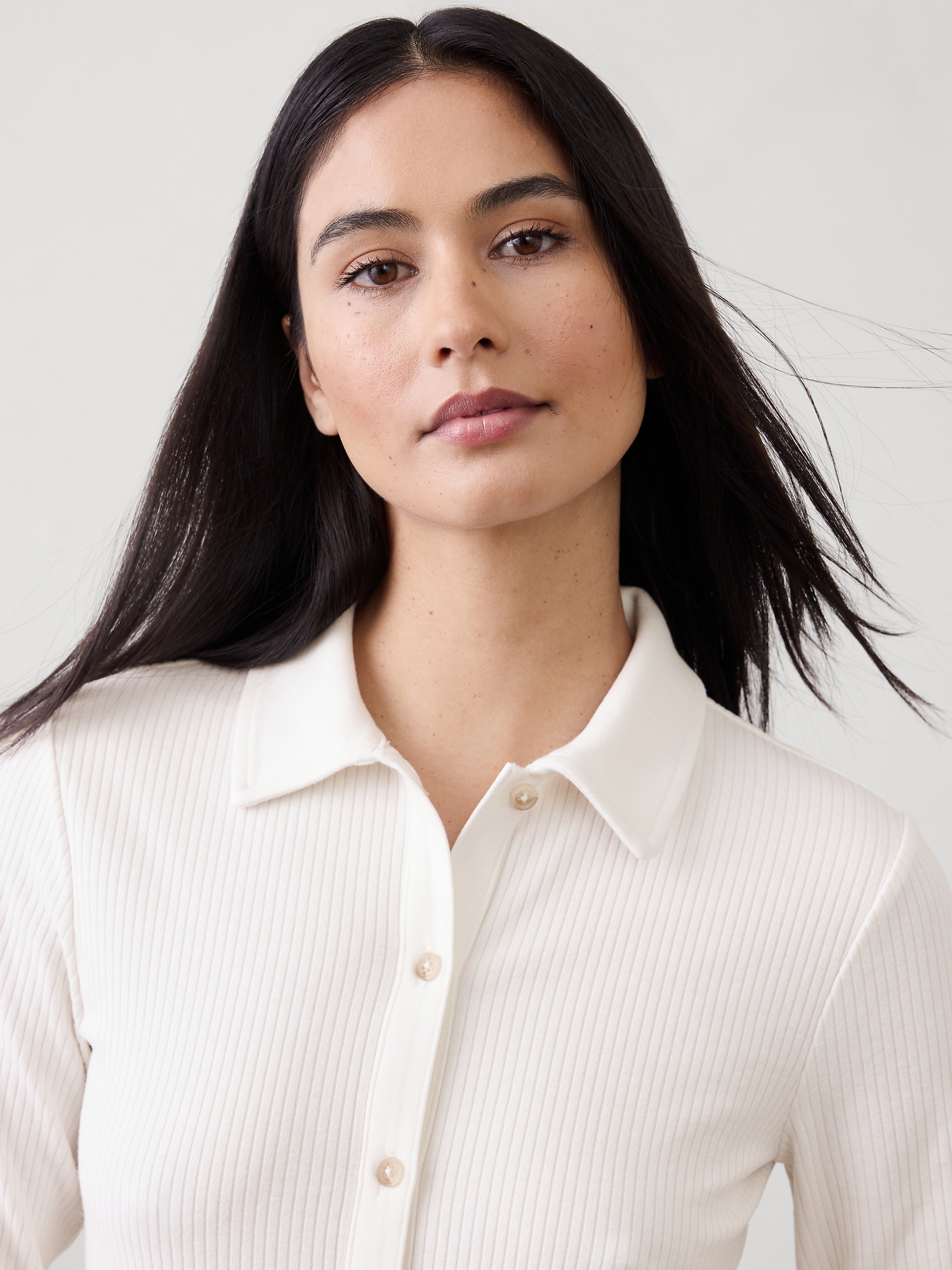 Brushed Ribbed Button Top