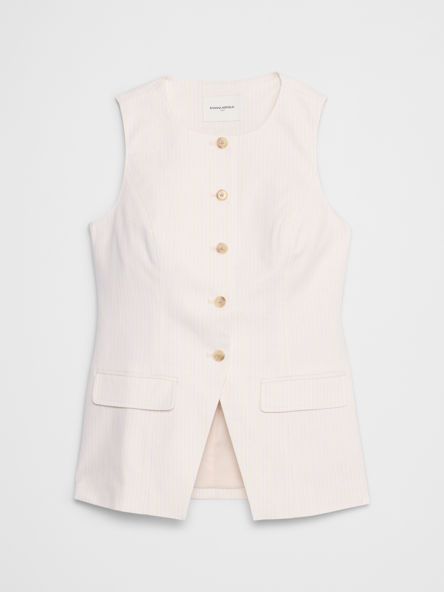 L'image numéro 4 présente Gilet long à découpe en mélange de lin