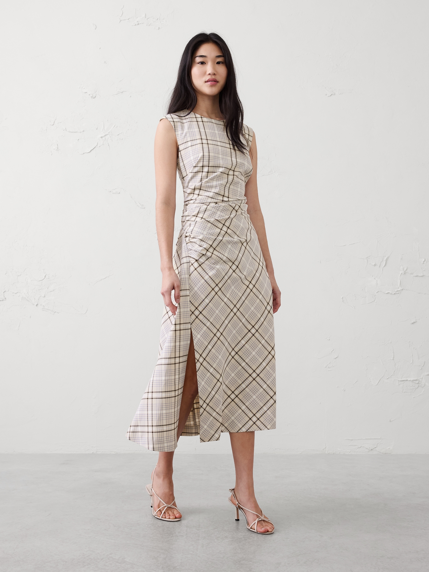 Image number 3 showing, High-Neck Shirred Midi Dress