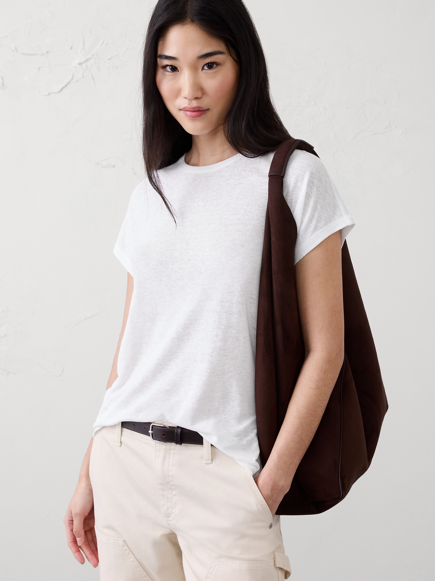 Linen-Blend Dolman-Sleeve T-Shirt