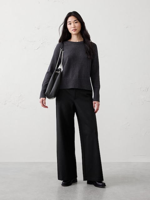 PANTALON À JAMBE LARGE ET À TAILLE HAUTE EN TRICOT POINT DE ROME