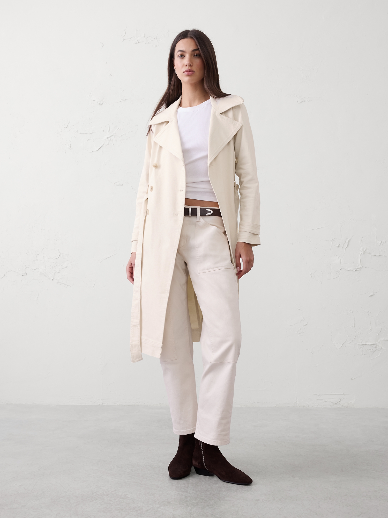 Image number 1 showing, Denim Double Breasted Trench Coat