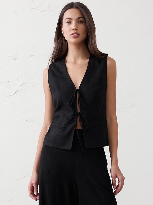 Linen-Blend Tie-Front Vest | Banana Republic Factory