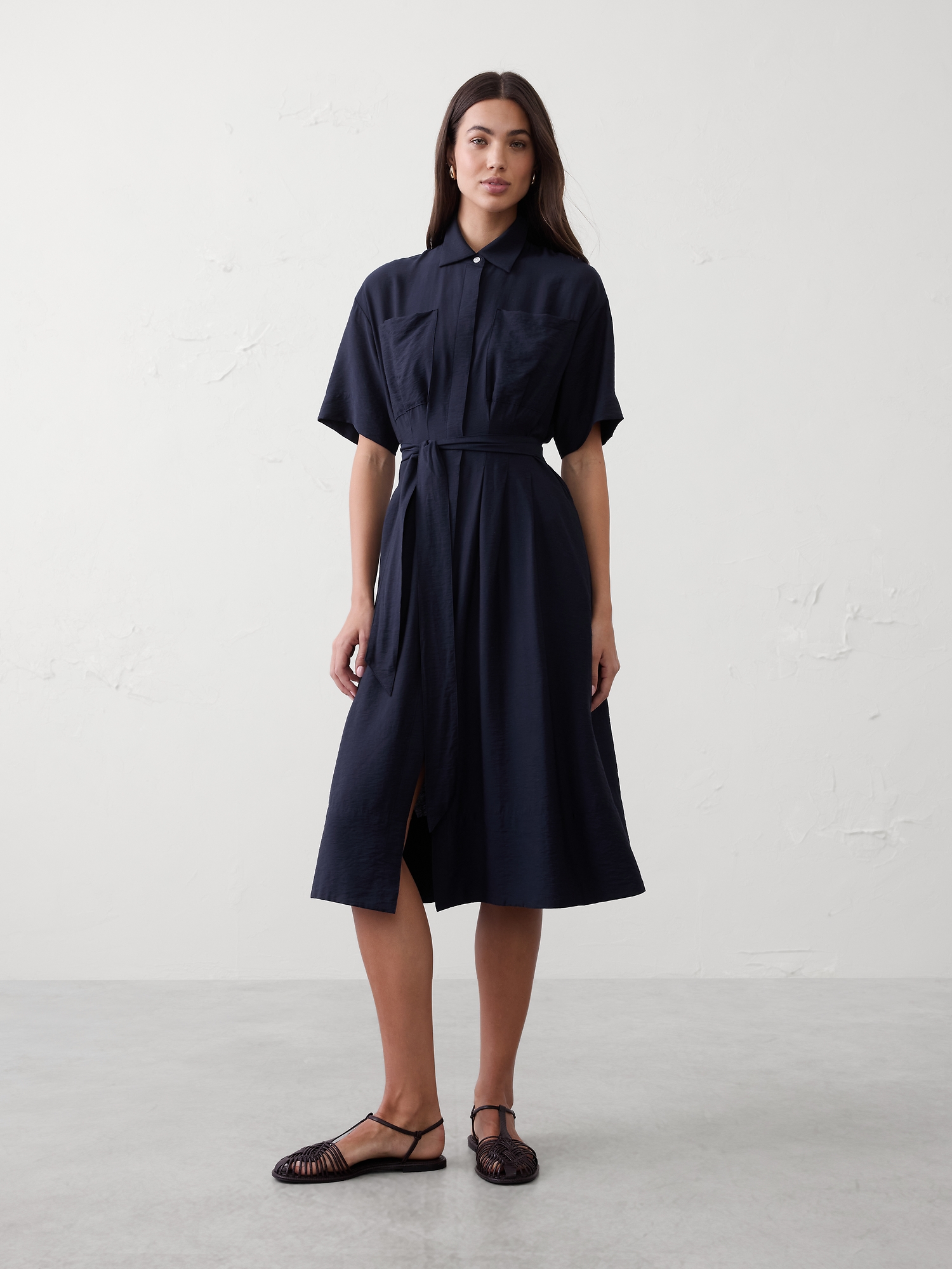 Pleated Midi Shirtdress